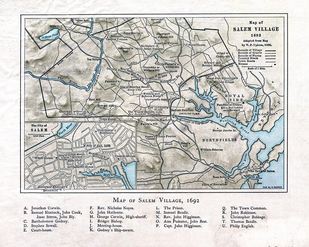 1692 Village Map Of Salem Massachusetts Witch Trials EBay