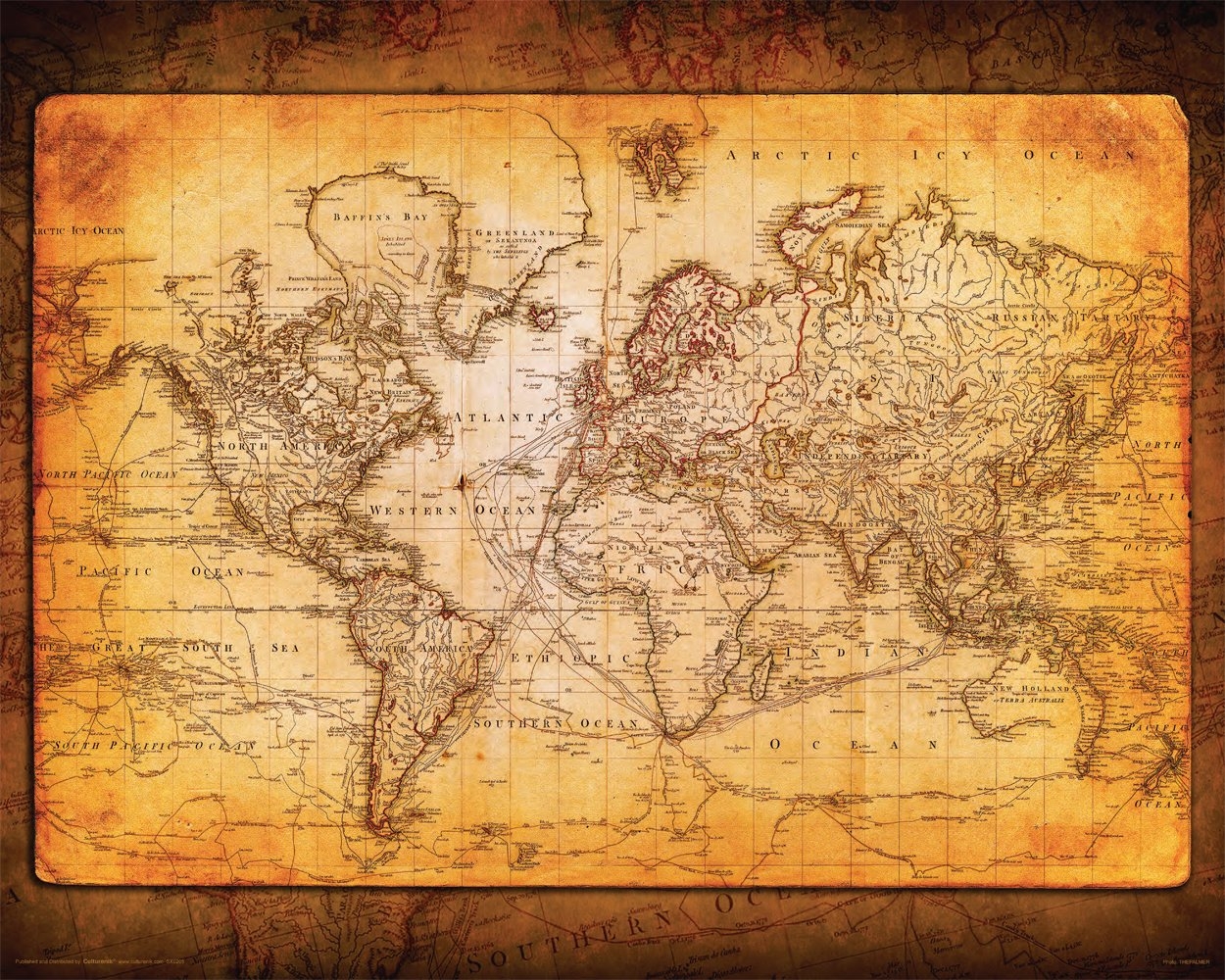 Amazon Culturenik World Map Antique Vintage Old Style Decorative Educational Poster Print 16x20 Unframed Posters Prints