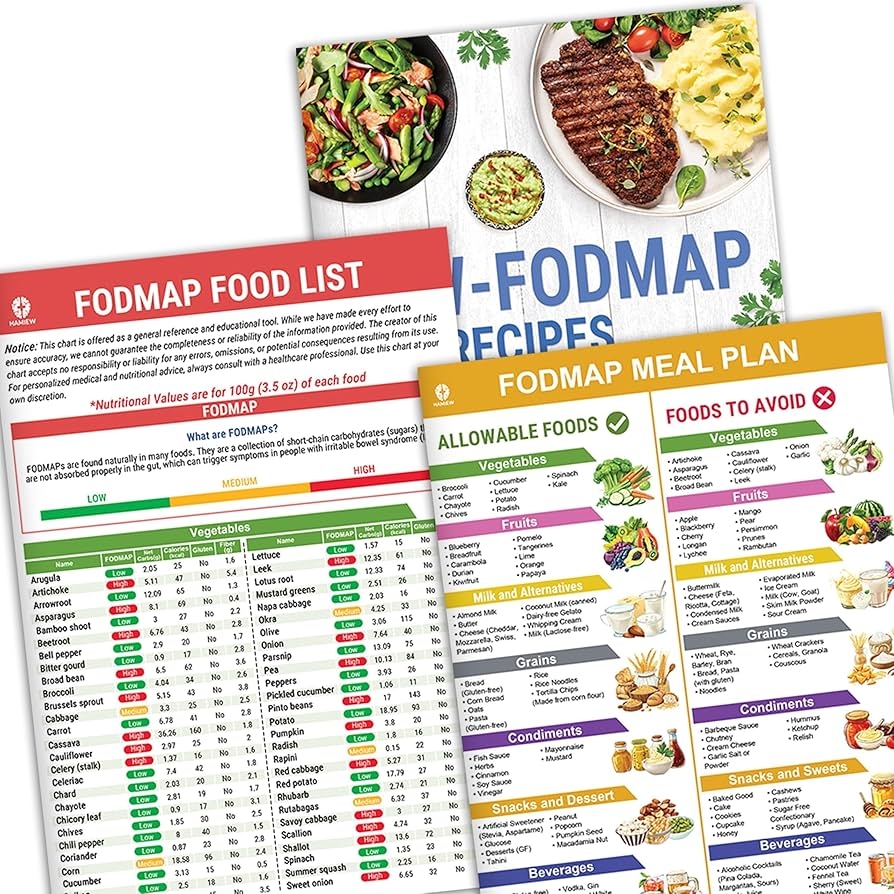 Amazon HAMIEW Set 3 Fodmap Chart Low Fodmap Diet List Of Foods Printable Food Meal Plan Brochure For Beginners Foods To Avoid Optimizing The Elimination Diet IBS Symptom Relief Easy Recipes 