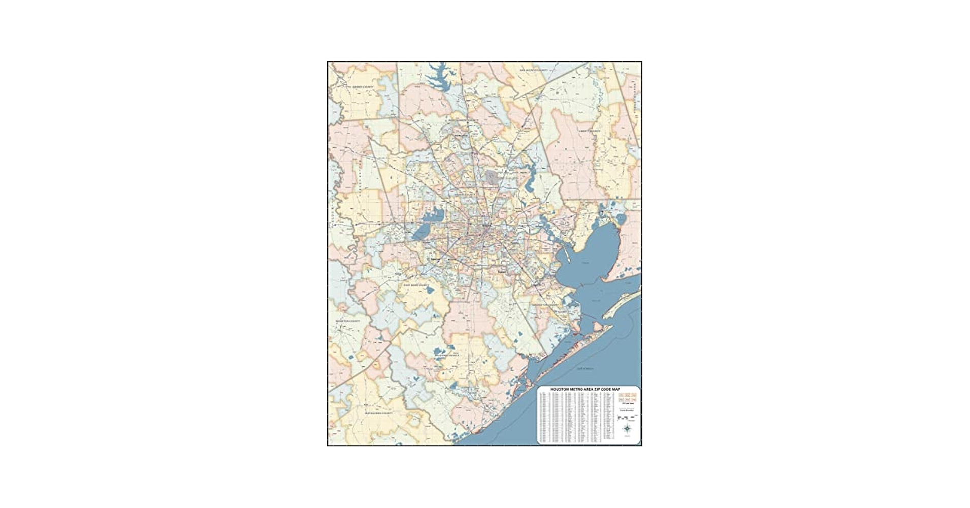 Amazon Houston TX ZIP Code Laminated Map 48 Wide X 59 Tall Office Products