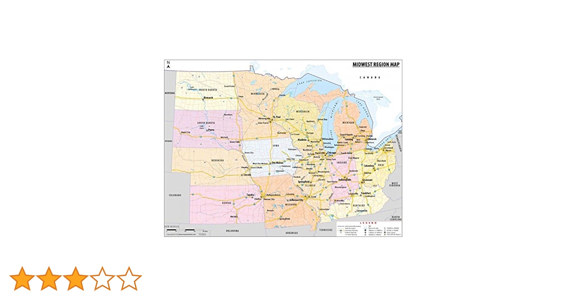Amazon Map Of Midwestern United States 48 W X 35 6 H Office Products