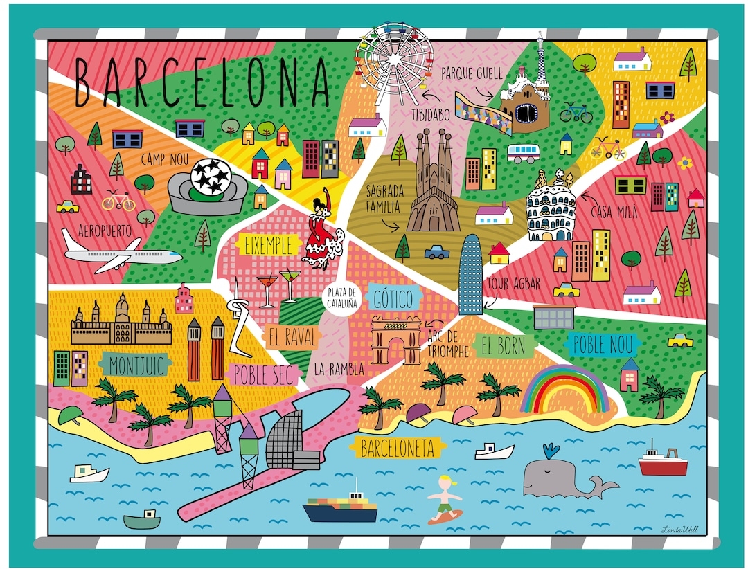 Barcelona Map Wall Decor Map Wall Decal Home Decor Removable Wallpaper Illustration Kids Room Decor Map Art Classroom Decor wall Art Etsy UK