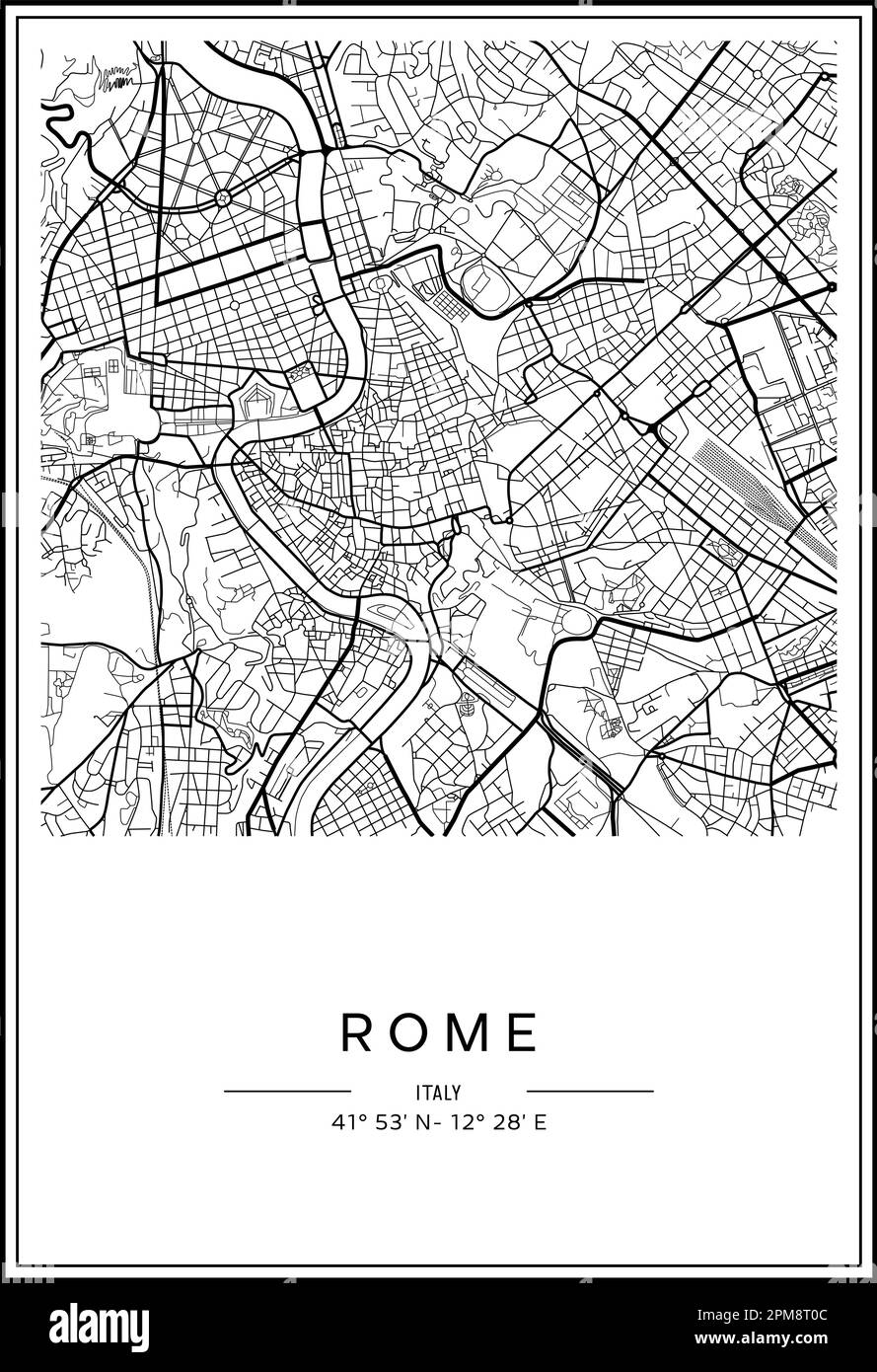 Black And White Printable Rome City Map Poster Design Vector Illistration Stock Vector Image Art Alamy