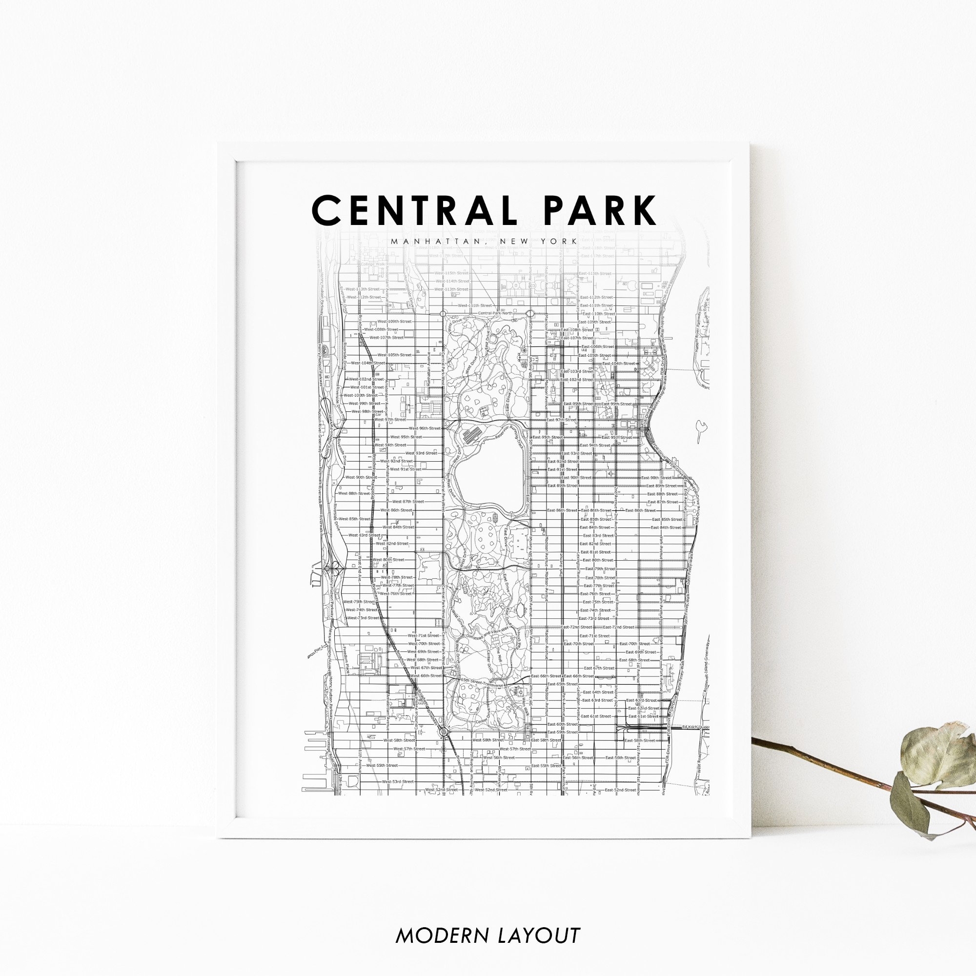 Central Park Manhattan NYC Map Print New York USA Map Art Poster City Street Road Map Print Nursery Room Wall Office Decor Printable Map Etsy