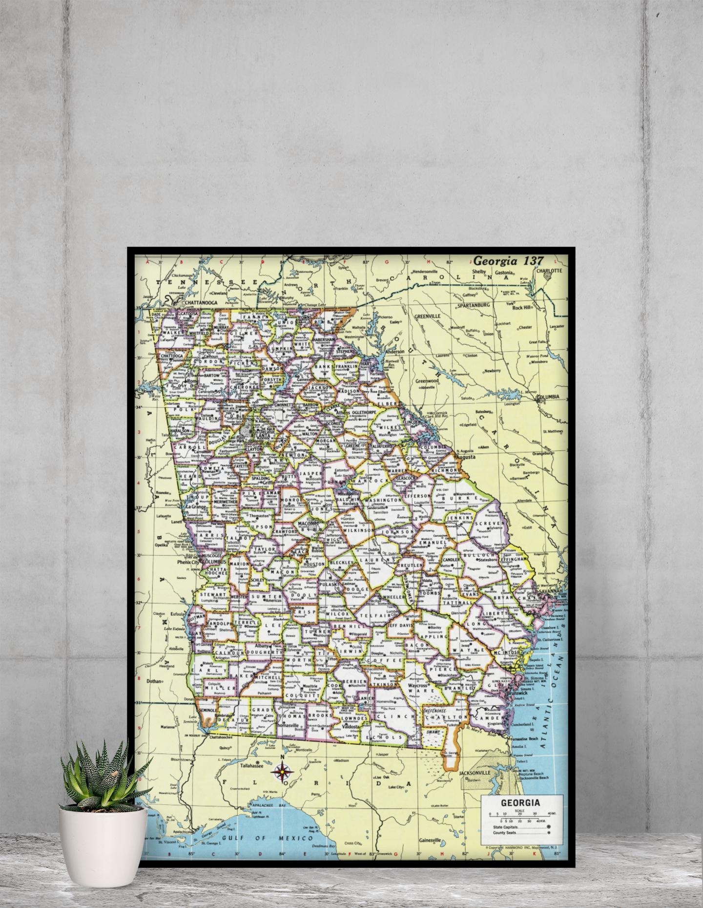 Georgia Map Instant Download Printable Map Digital Download Wall Art Antique Map Etsy