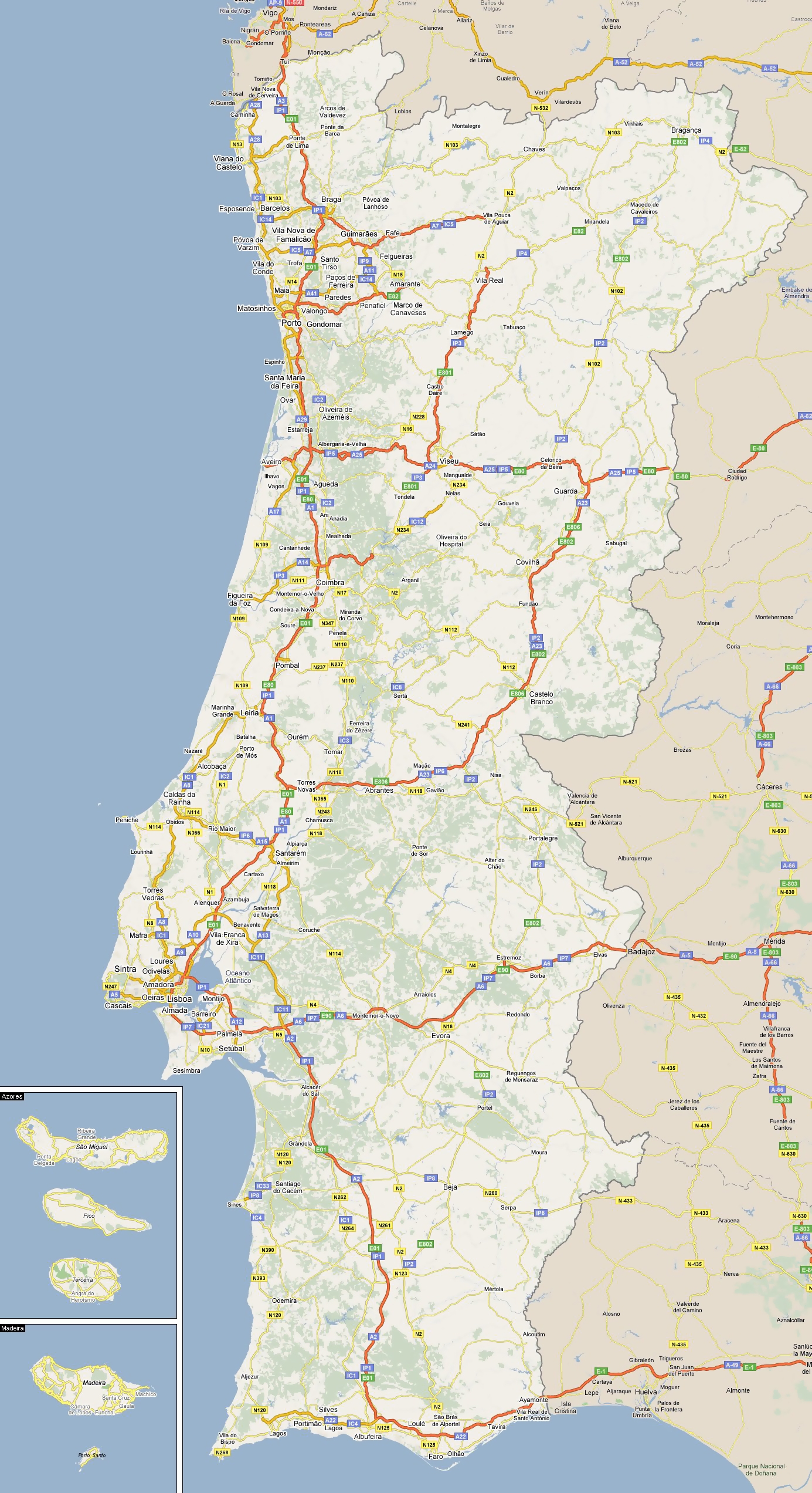 Large Detailed Road Map Of Portugal With All Cities Vidiani Maps Of All Countries In One Place