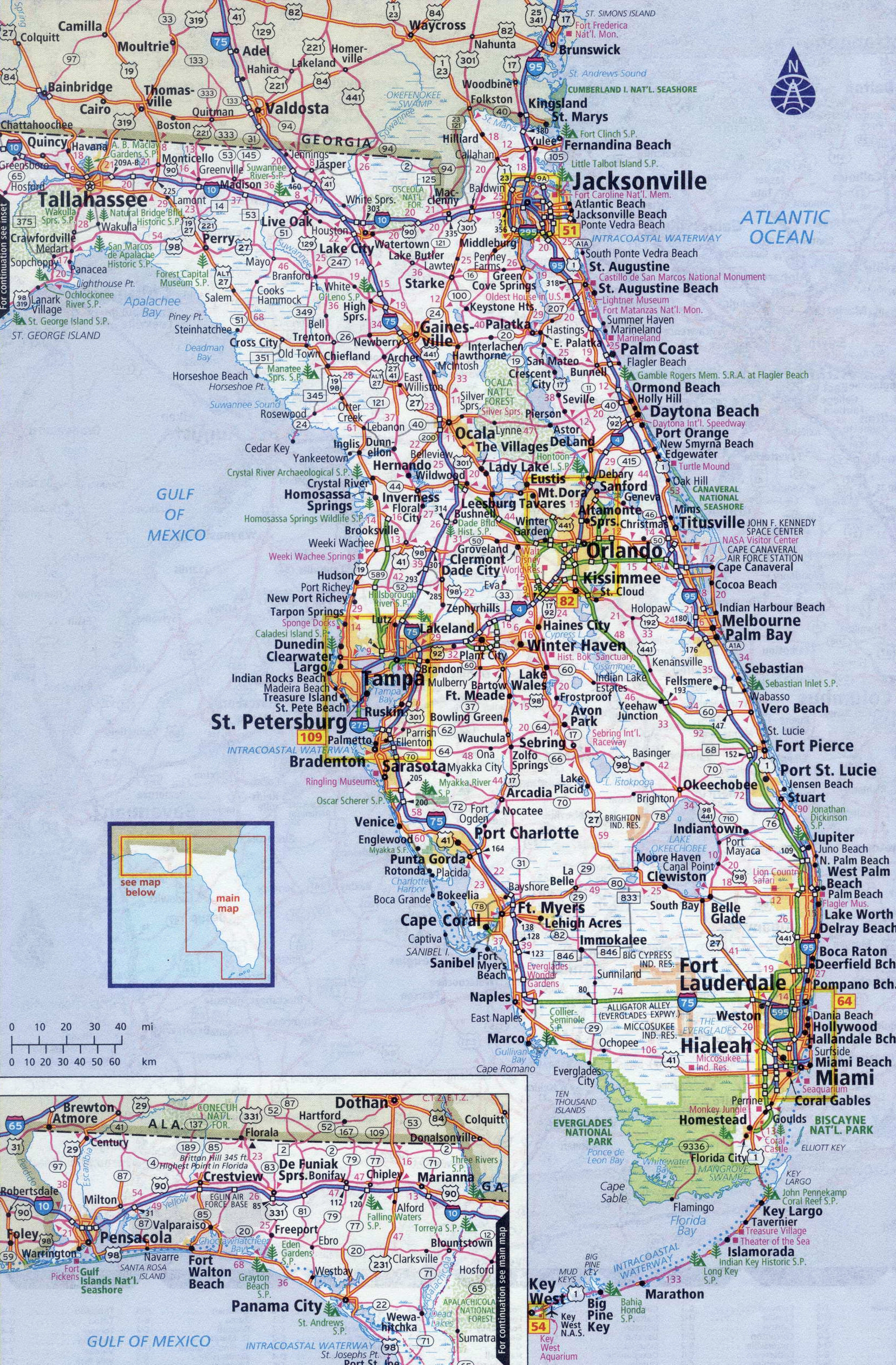 Large Detailed Roads And Highways Map Of Florida State With All Cities Vidiani Maps Of All Countries In One Place
