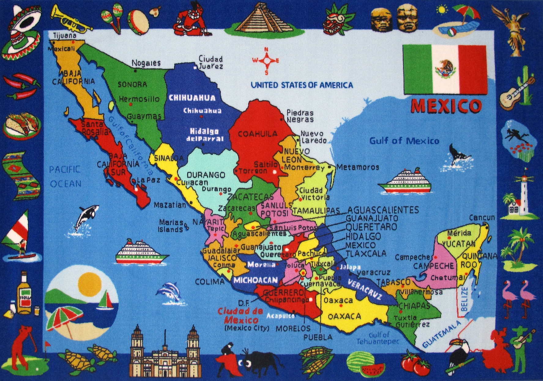 Large Detailed Tourist Illustrated Map Of Mexico Mexico Large Detailed Tourist Illustrated Map Vidiani Maps Of All Countries In One Place