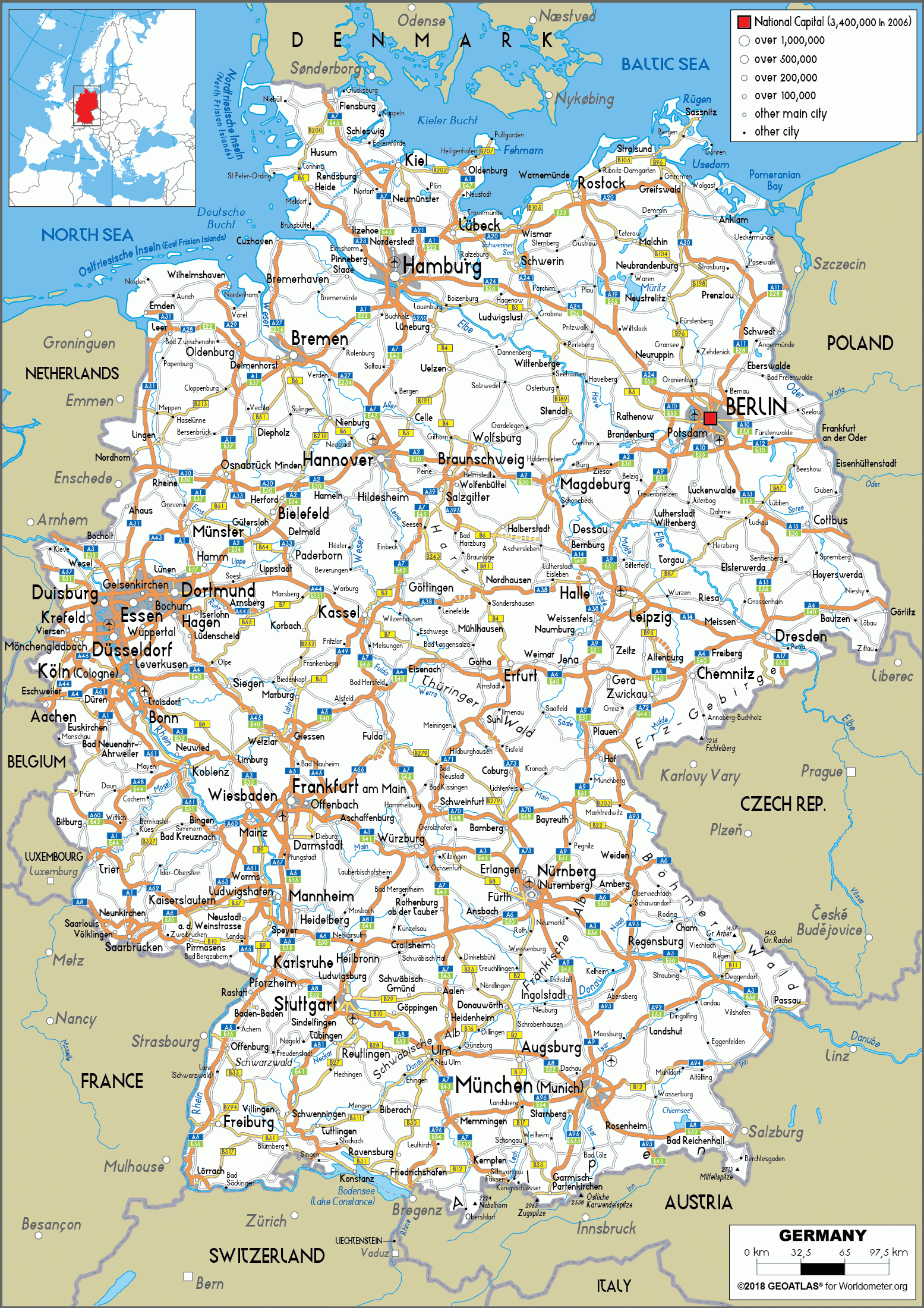 Large Size Road Map Of Germany Worldometer