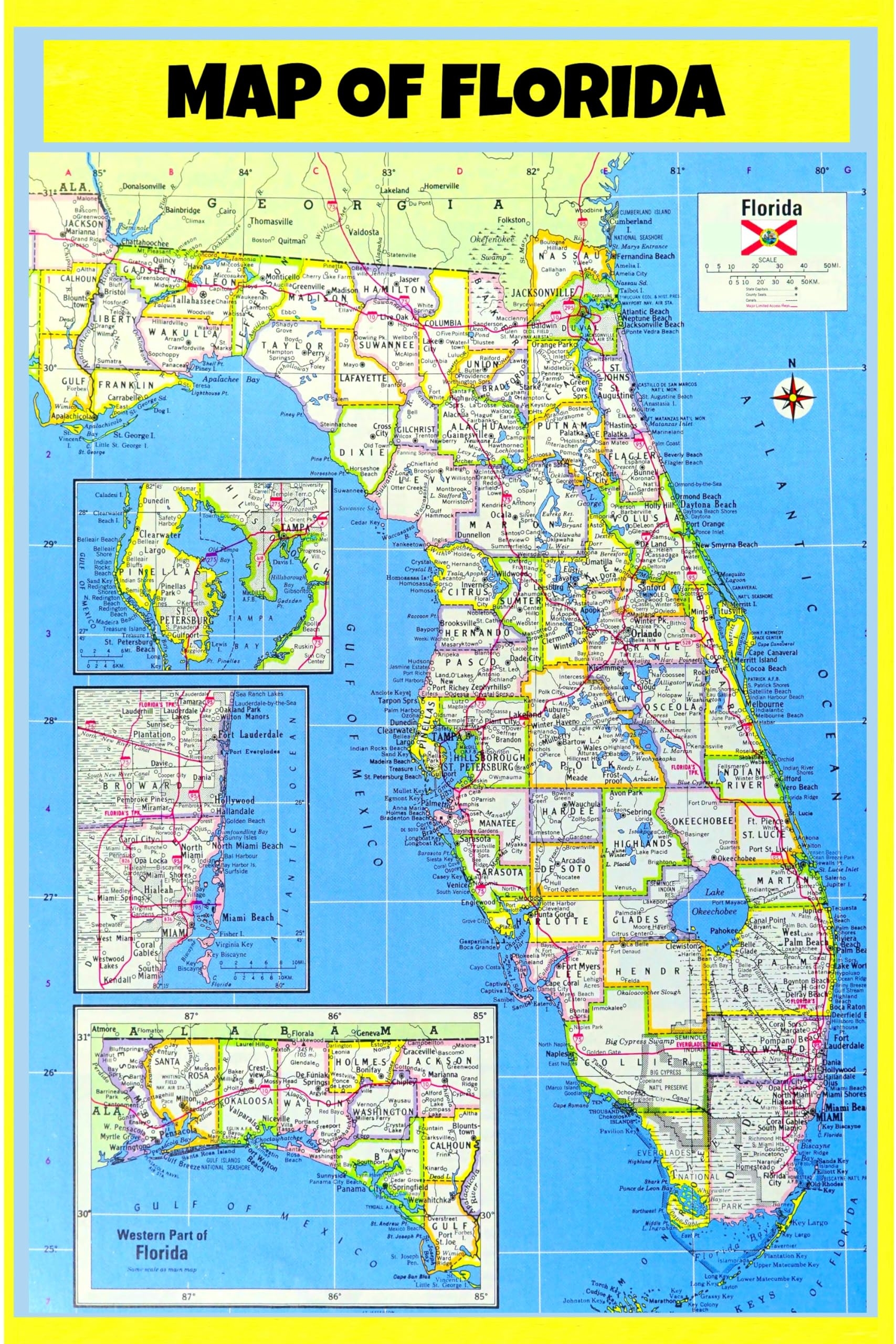 Map Of Florida Style E Laminated Wall Map Poster Print Perfect For Classrooms And Homes Vivid Imagery With Bright Colors