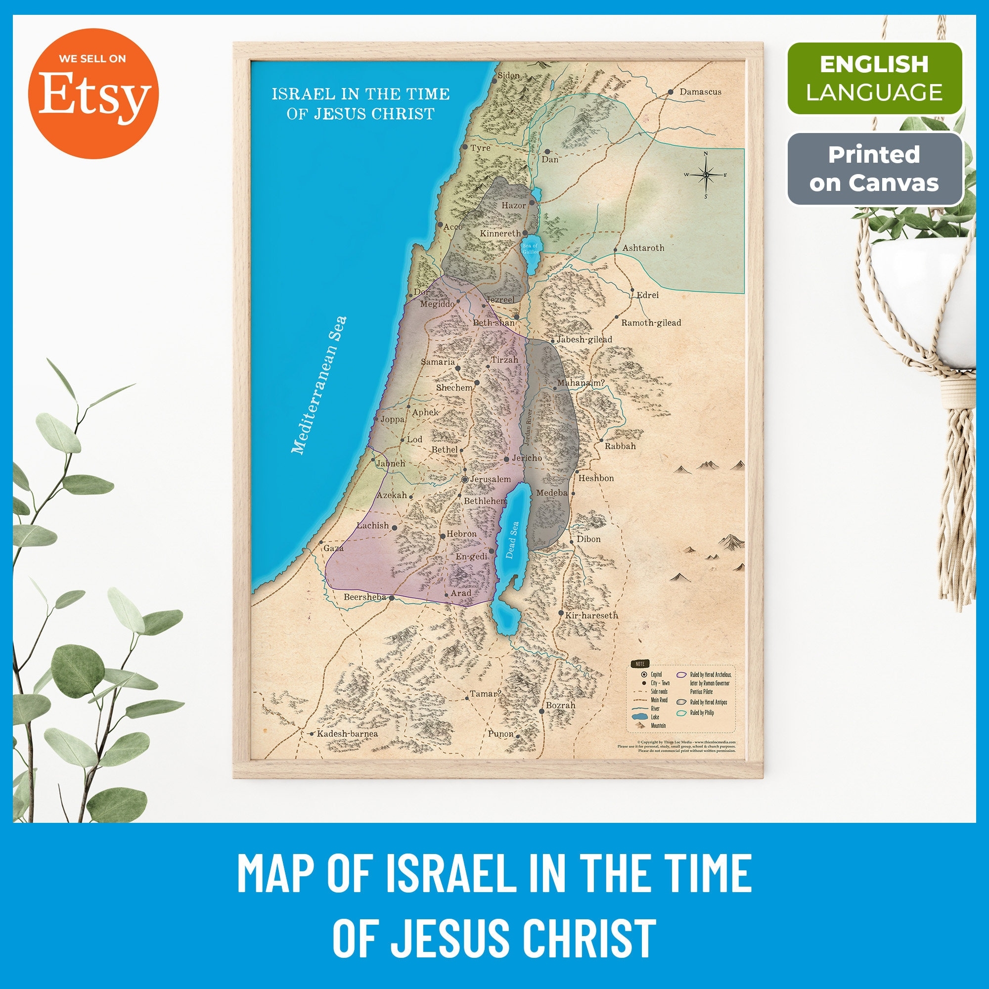 Map Of Israel In The Time Of Jesus Printable Bible Map New Testament Geography Holy Land Map Bible Study Teaching Aid Canvas Print Etsy