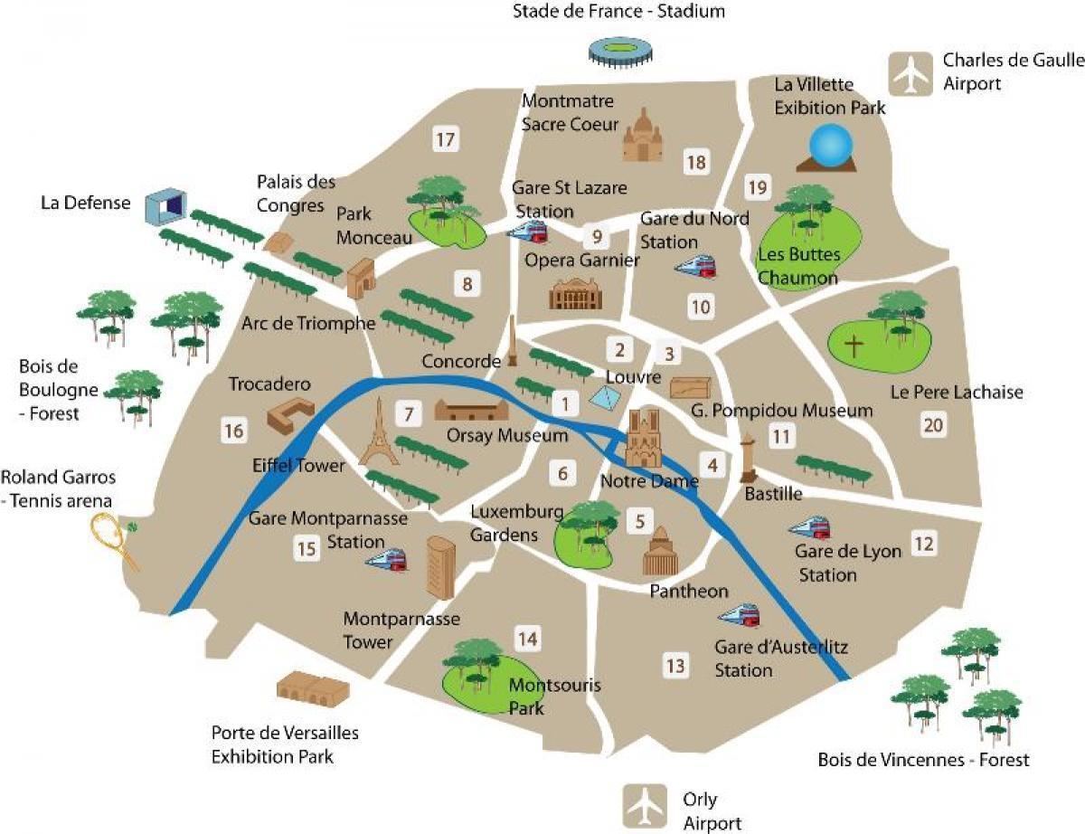 Map Of Paris Arrondissements With Attractions Map Of Paris Arrondissements With Attractions le de France France 