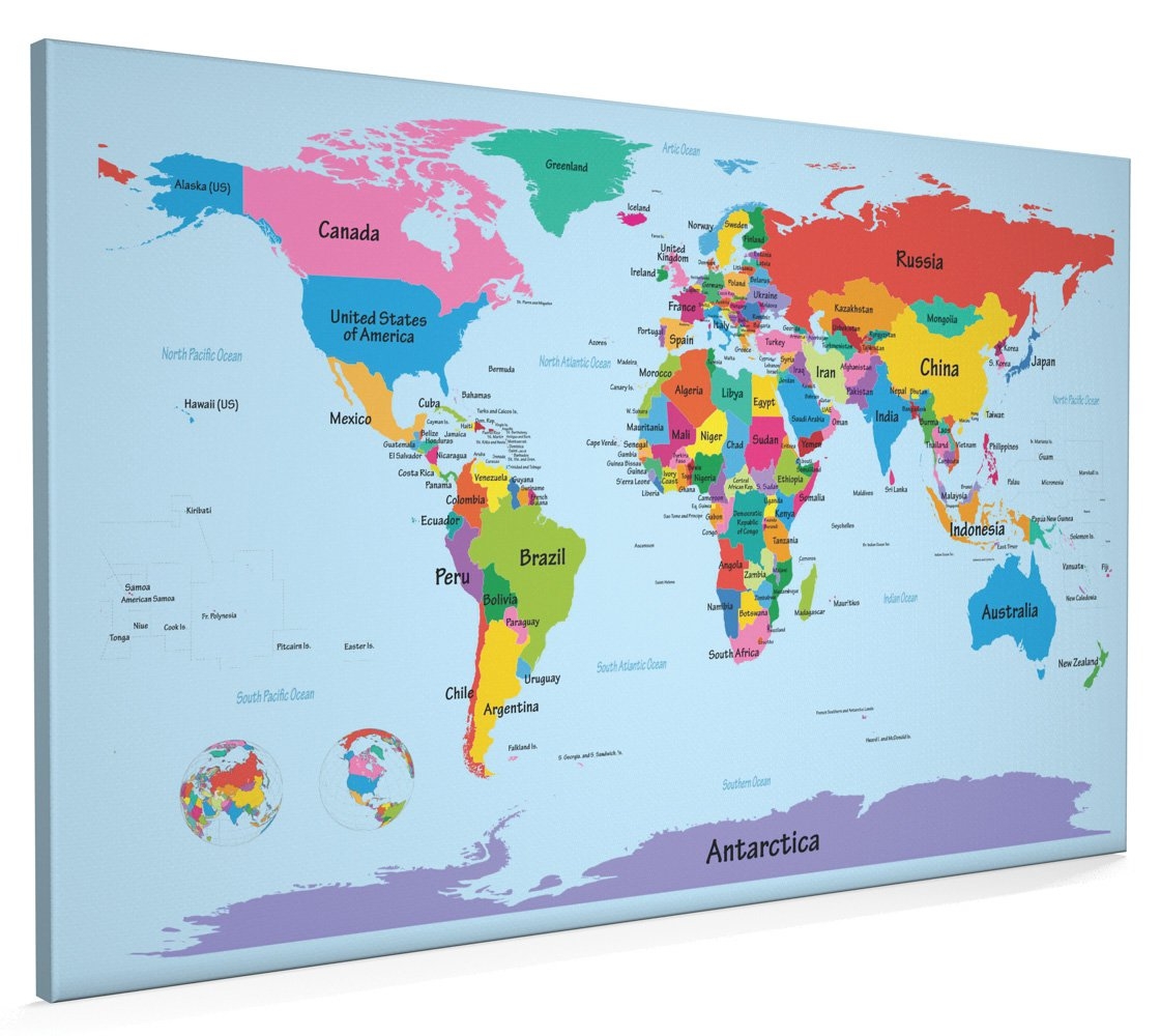 Map Of The World Map With Big Text For Kids Canvas Art Print 22x34 Inch A1 901 Amazon co uk Stationery Office Supplies