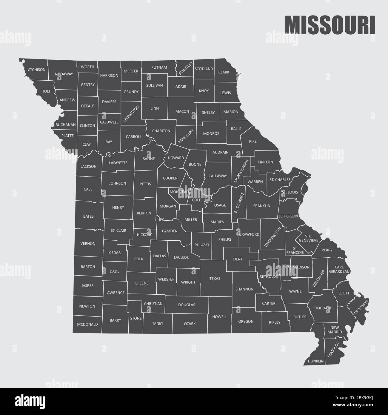 Missouri County Map Stock Vector Image Art Alamy