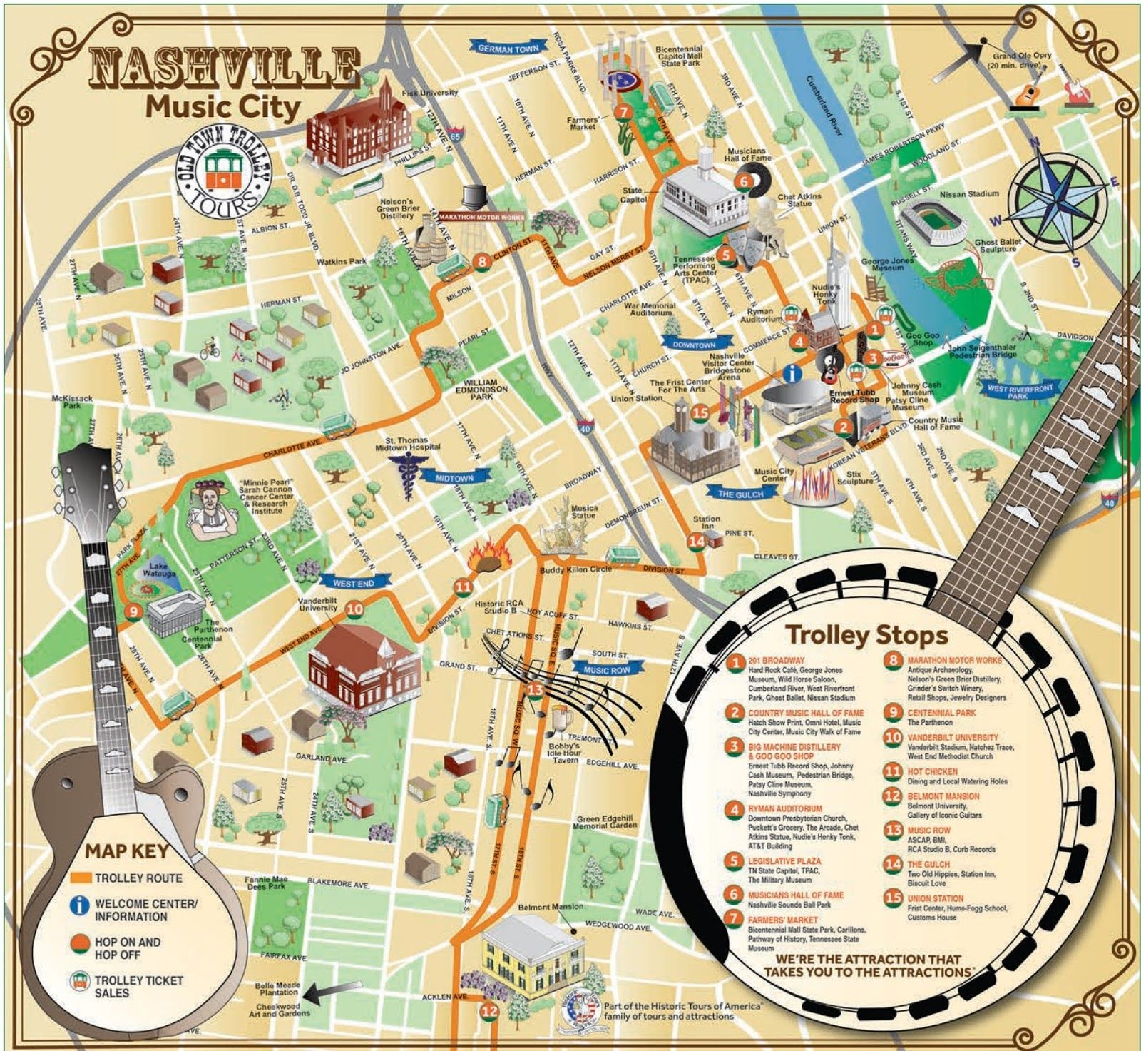 Nashville Printable Tourist Map