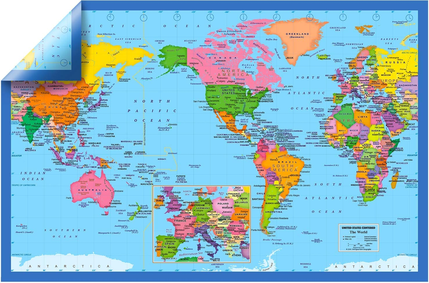 NewSpaceView 2 Sided Wall Map Poster 27 X 18 2 Sided Laminated A Two Sided Wall Map USA Centered World Map Europe Centered World Map Amazon de Stationery Office Supplies