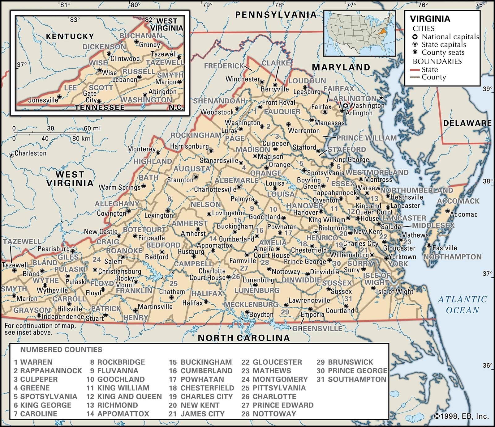 Printable Virginia State Map
