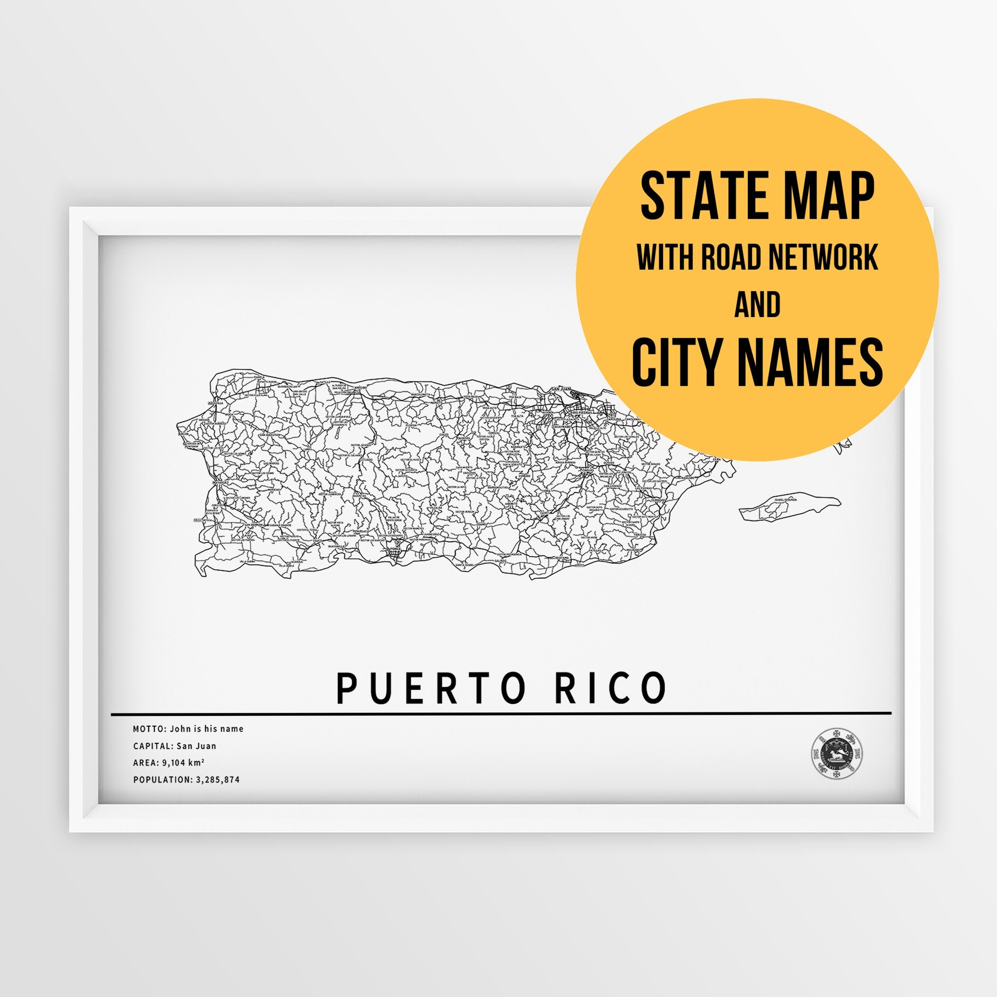 Printable Map Of Puerto Rico With City Names And Roads Instant Download Country Map Map Art Map Print Travel Planner San Juan Etsy