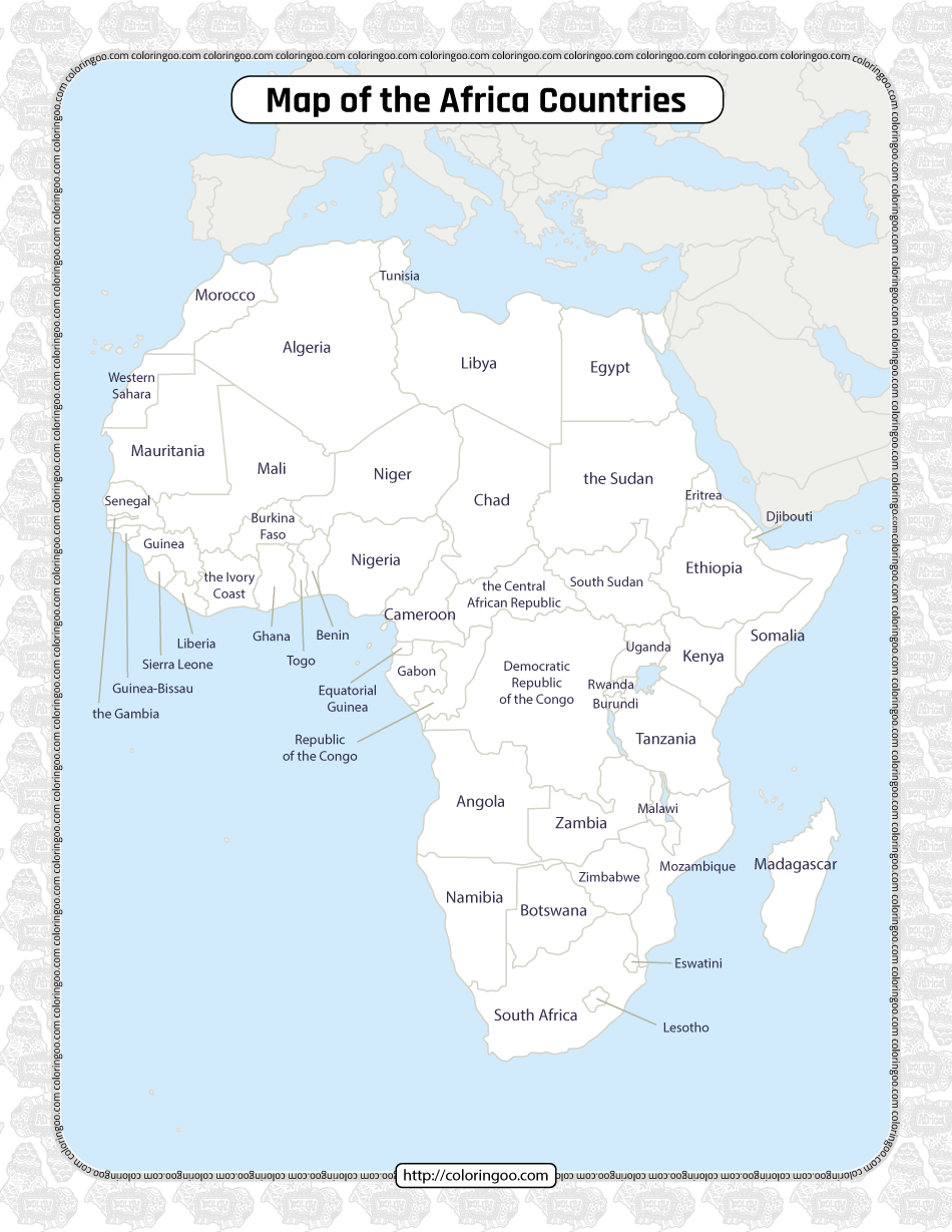Printable Map Of The Africa Countries Worksheet
