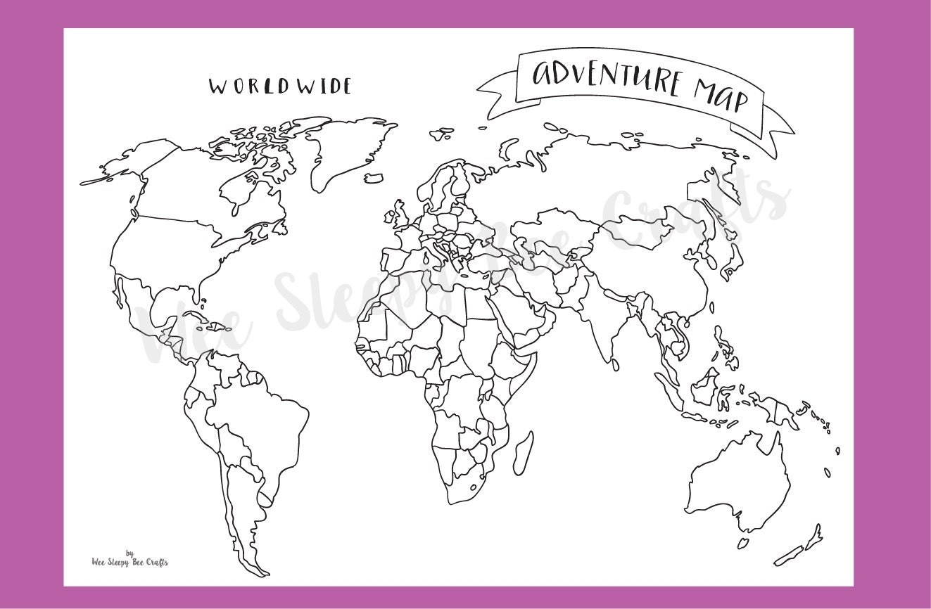 Printable Map Of The World Colouring Page Digital Download PDF Of An Adventure Scratch Map Colouring Page Achievement Map Etsy UK