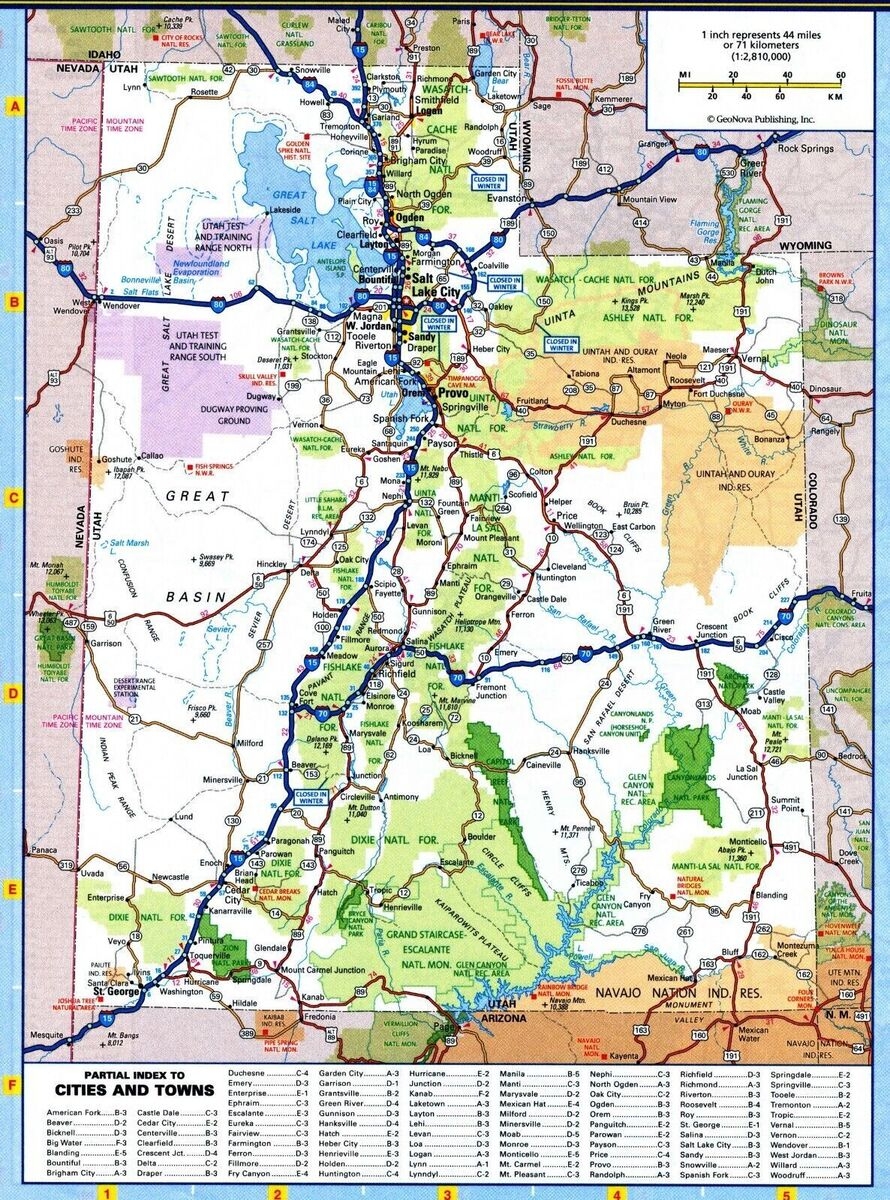 Road Map Of UTAH STATE With Salt Lake City Highways Poster Picture Photo Print EBay