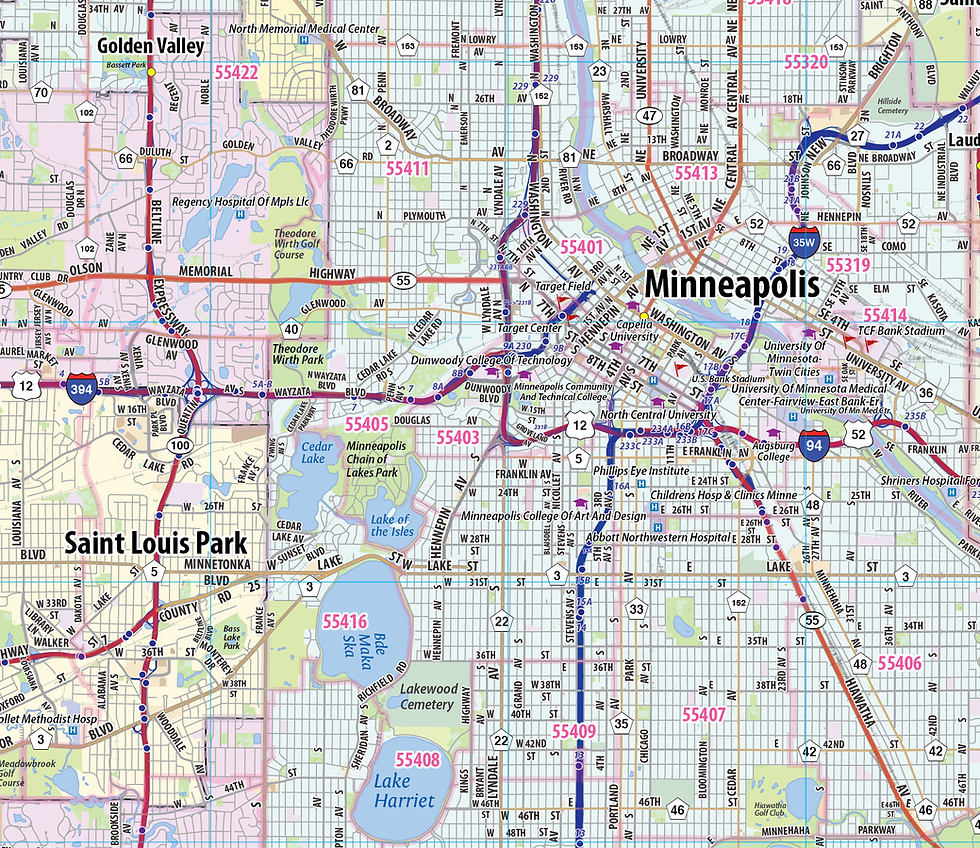 Twin Cities Metro Area Laminated Wall Map Topographics