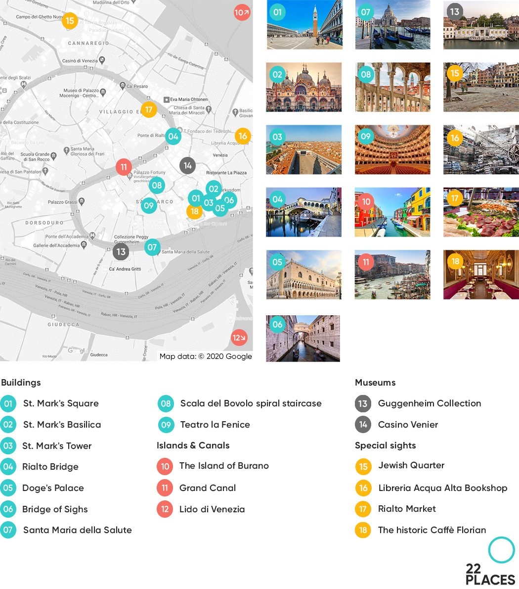 Venice Sights 22 Highlights Map 