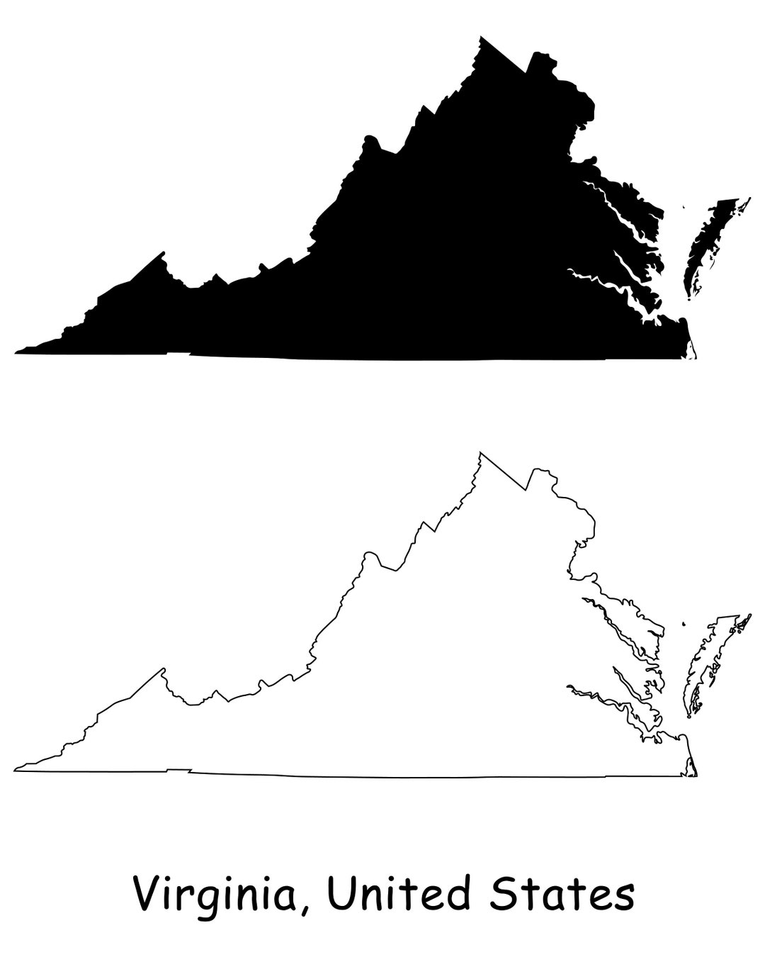Virginia Map SVG VA USA Usa Usa Schwarz Wei Silhouette Silhouette Clipart Vektor Grafik Banner Svg Eps Png Jpg Etsy de