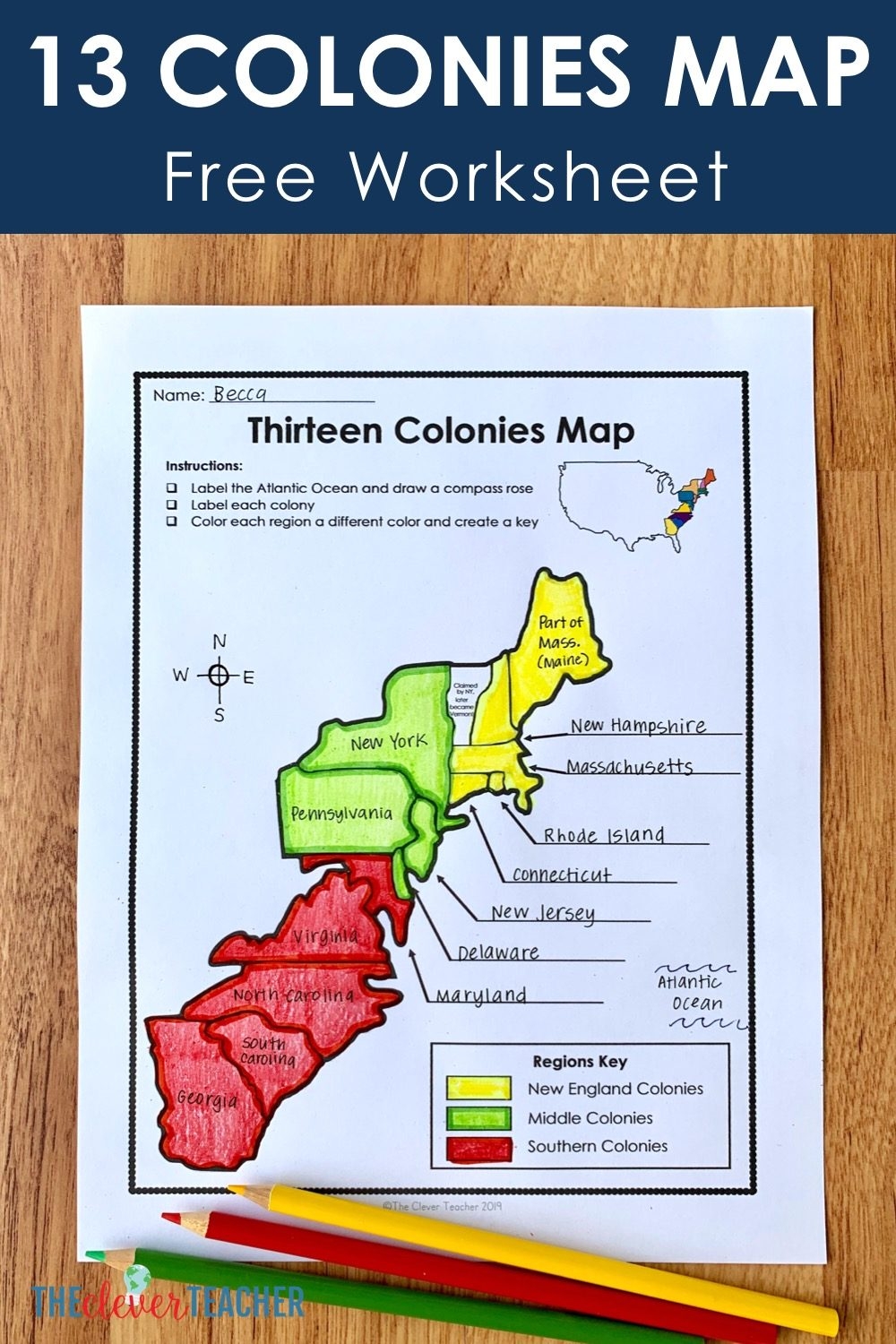 Printable 13 Colonies Blank Map Test