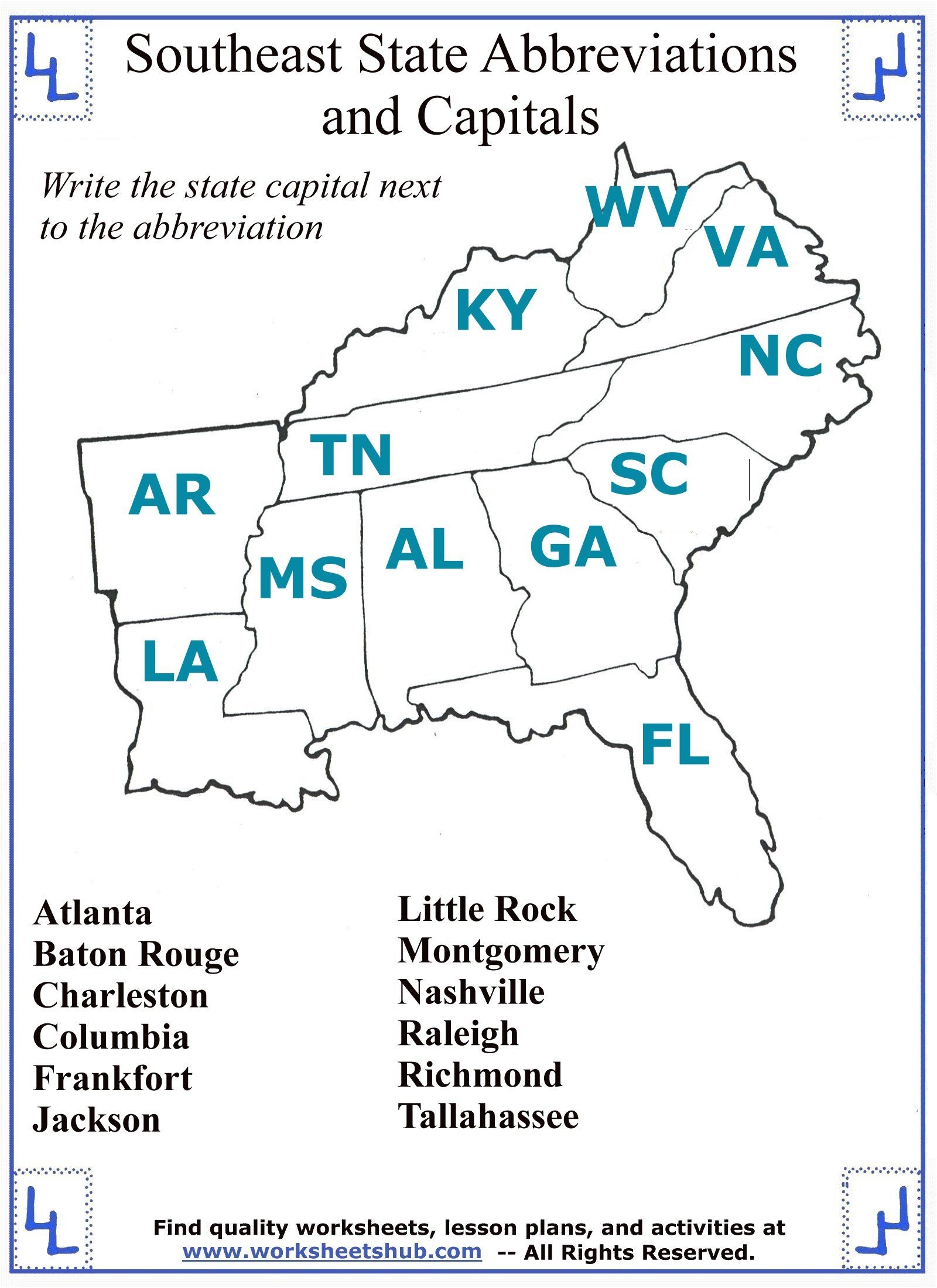 4th Grade Social Studies Southeast Region States