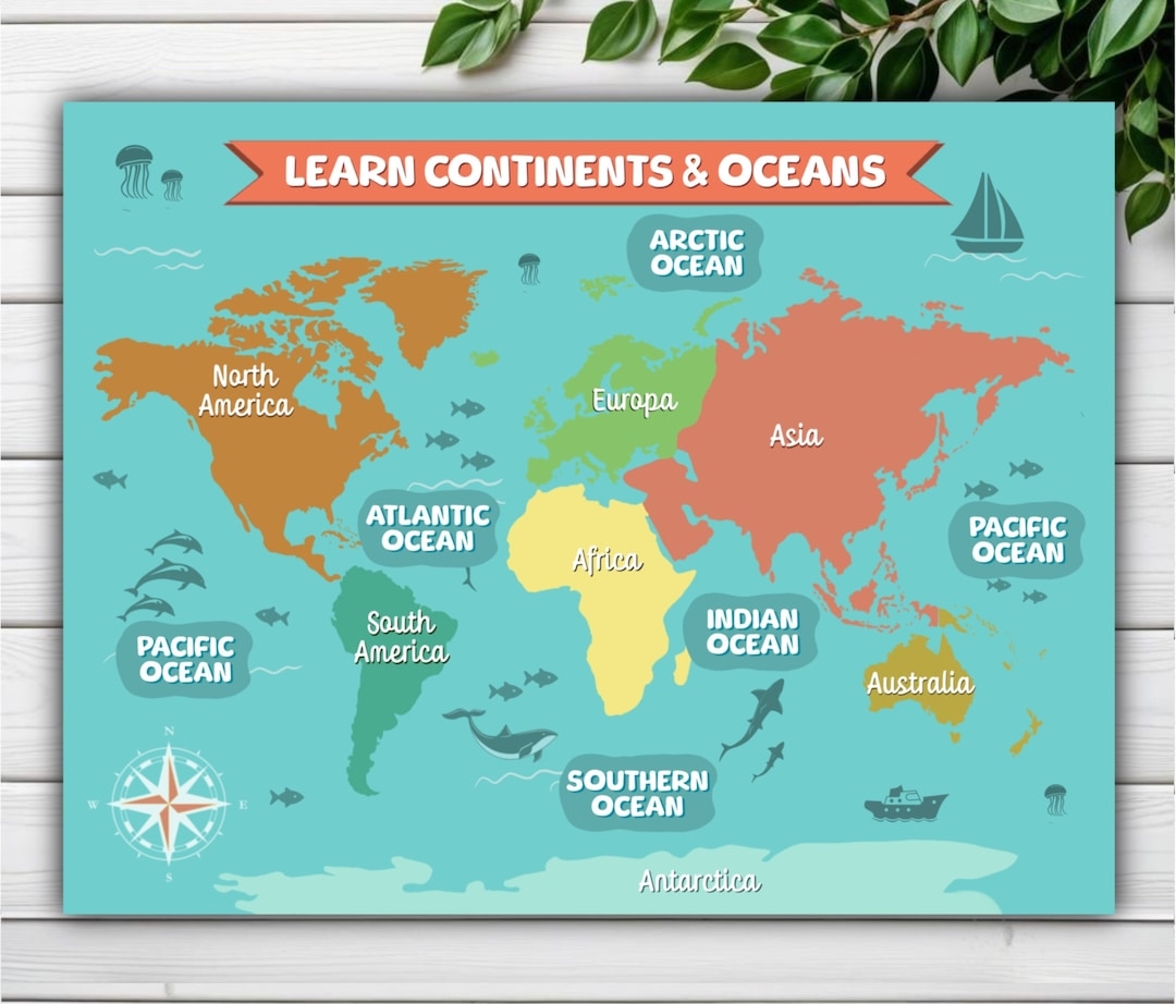 7 Continents U0026 Oceans Continents Of The World For Kids Montessori Printable Materials World Map And Oceans Learn Continents learn Oceans Etsy