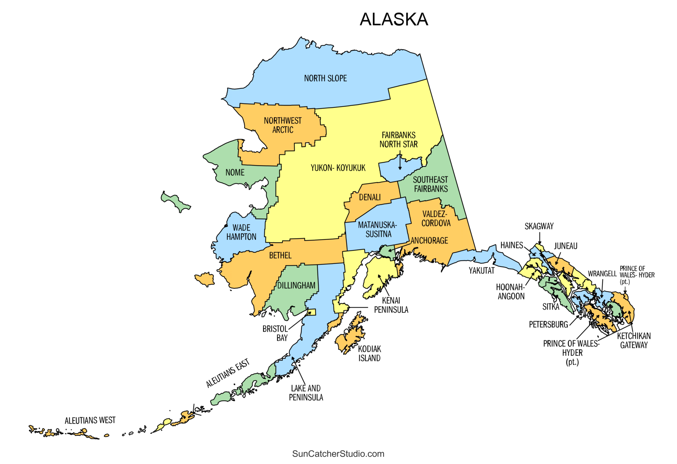 Alaska Boroughs Map Printable State Map With County Lines Free 