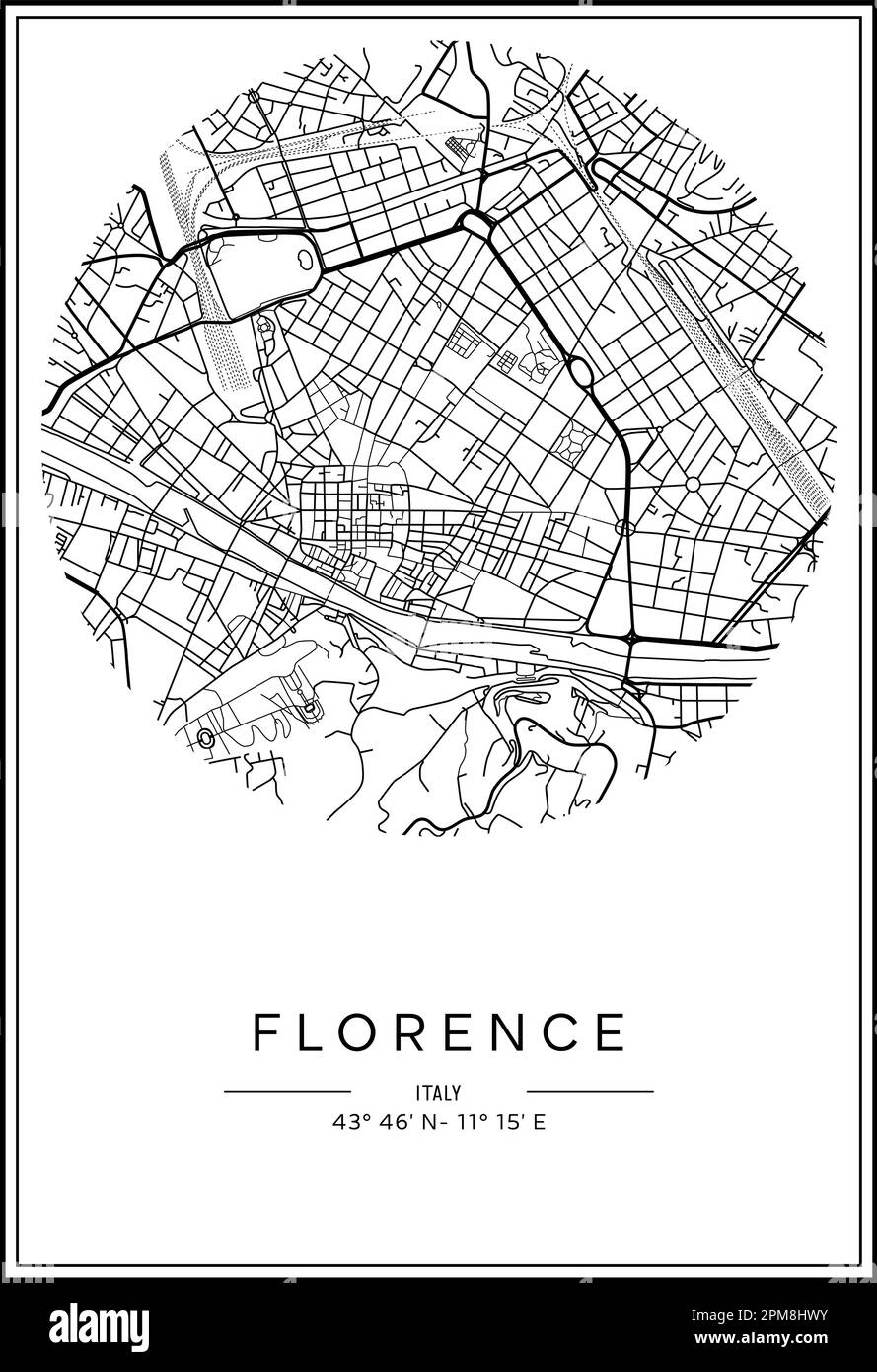 Black And White Printable Florence City Map Poster Design Vector 