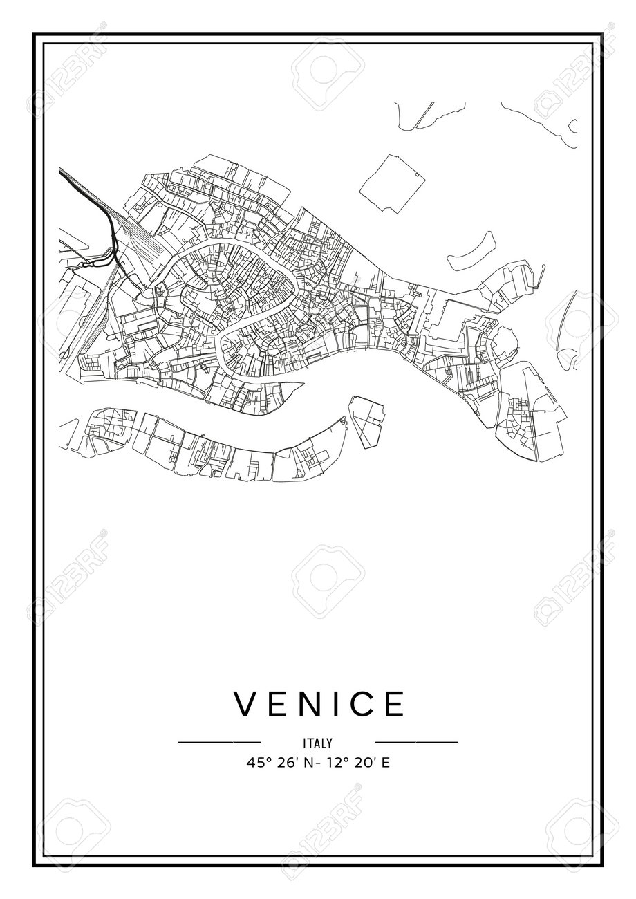 Black And White Printable Venice City Map Poster Design Vector Illistration Royalty Free SVG Cliparts Vectors And Stock Illustration Image 202260091 