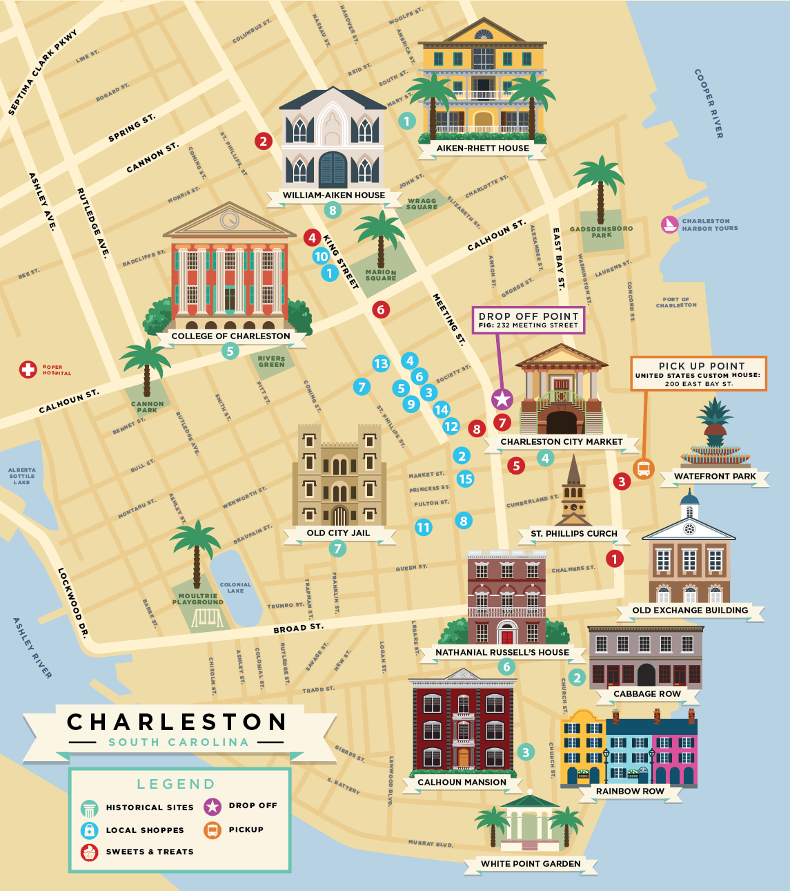 Tourist Printable Map Of Charleston Sc