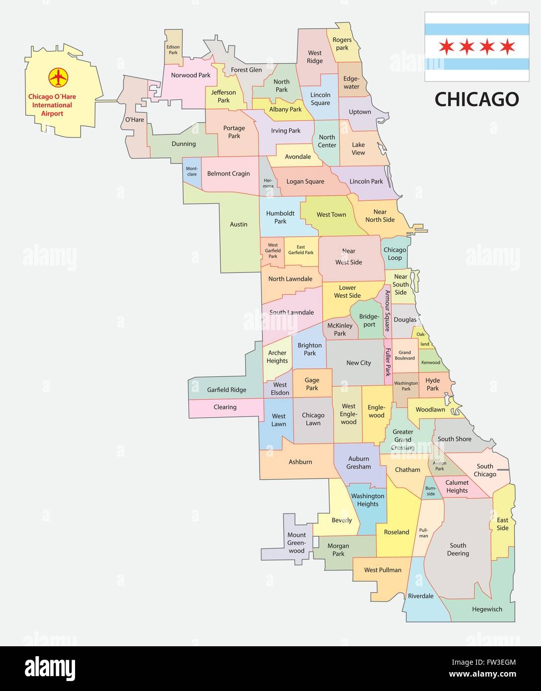 Chicago Neighborhood Map With Flag Stock Vector Image Art Alamy