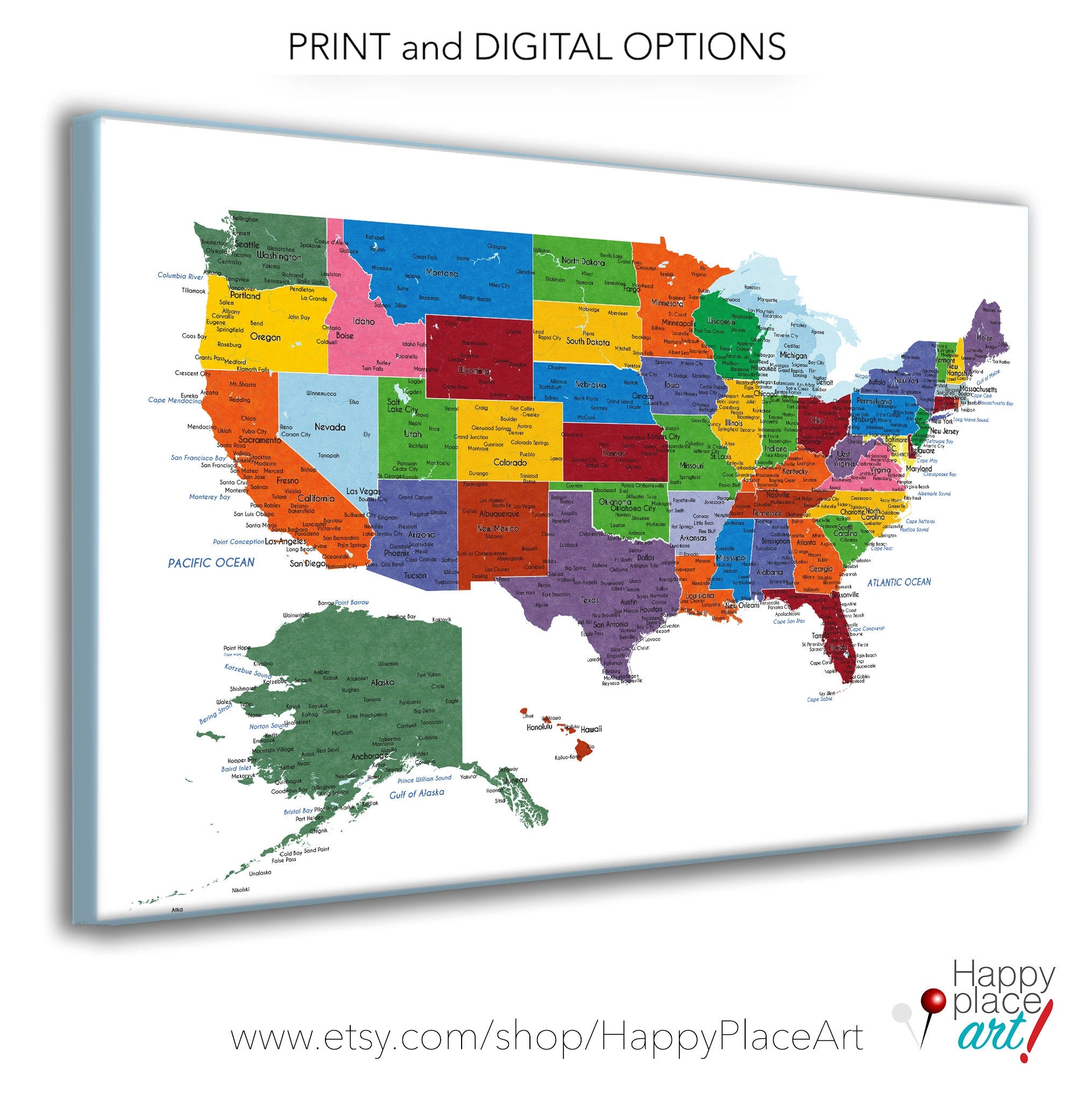 Detailed USA Map With Cities And States Labels US Map Print With City Names And State Names Added Neutral Colors Push Pin Map Idea Etsy UK
