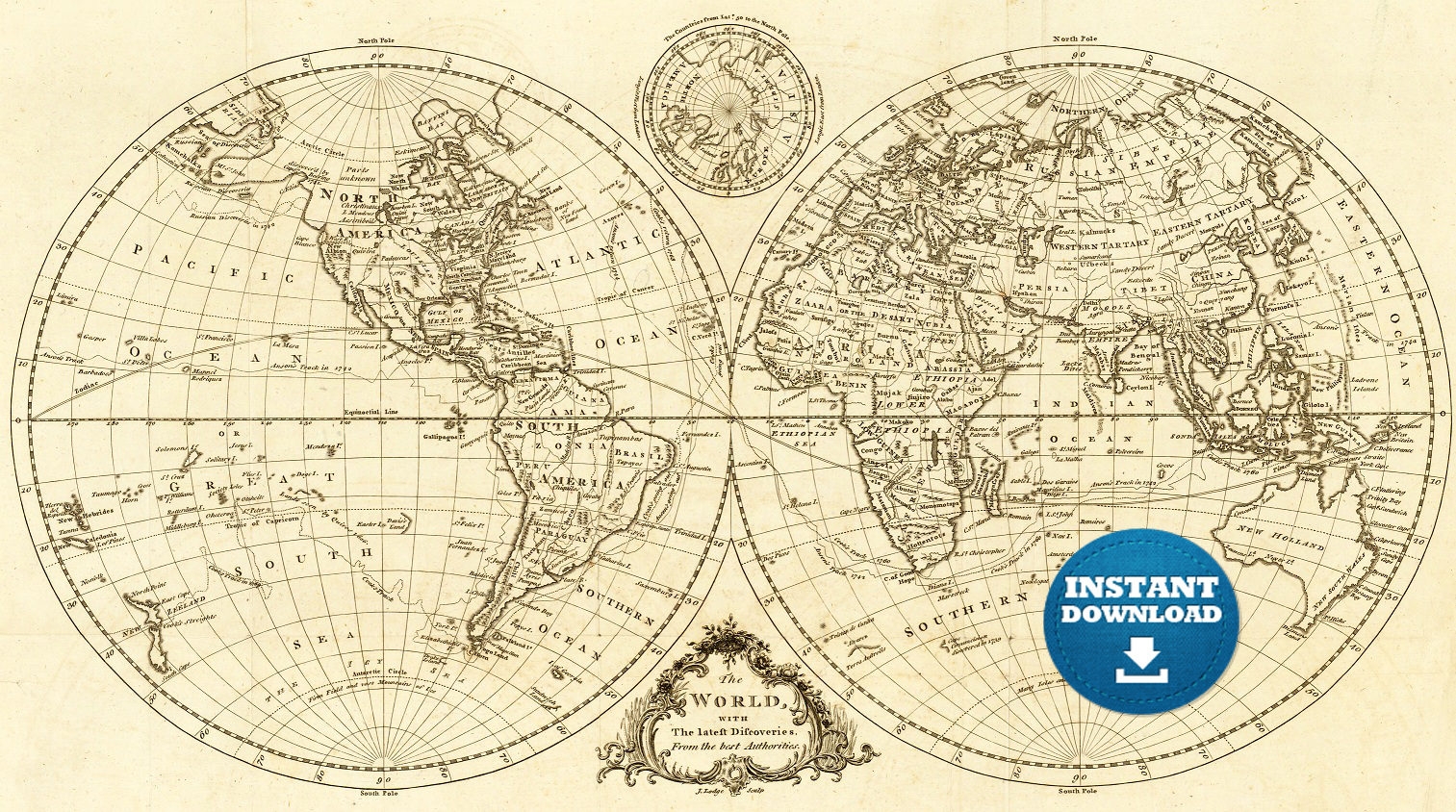 Digital Vintage Drawing Black And White World Map Printable 