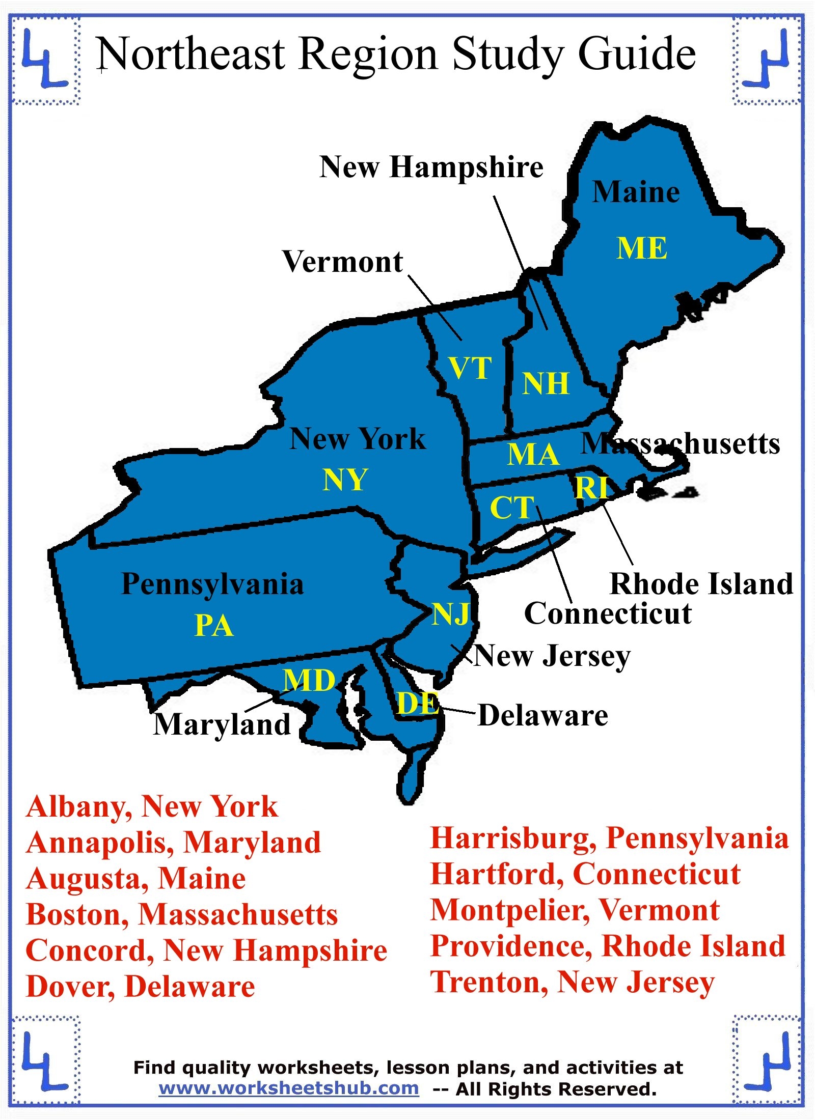 Printable Map Of The Northeast Region