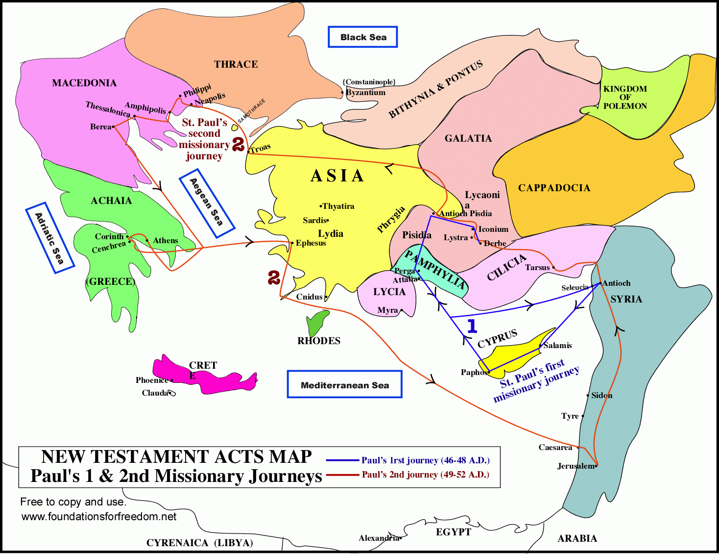 Free Acts Map Paul s First Second Missionary Journeys With Blank Map