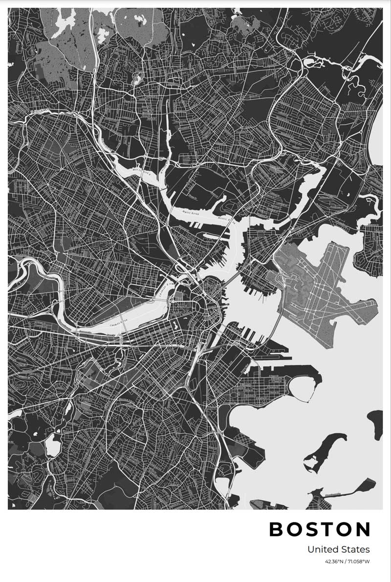 Free Boston Street Map Poster Craft Oak