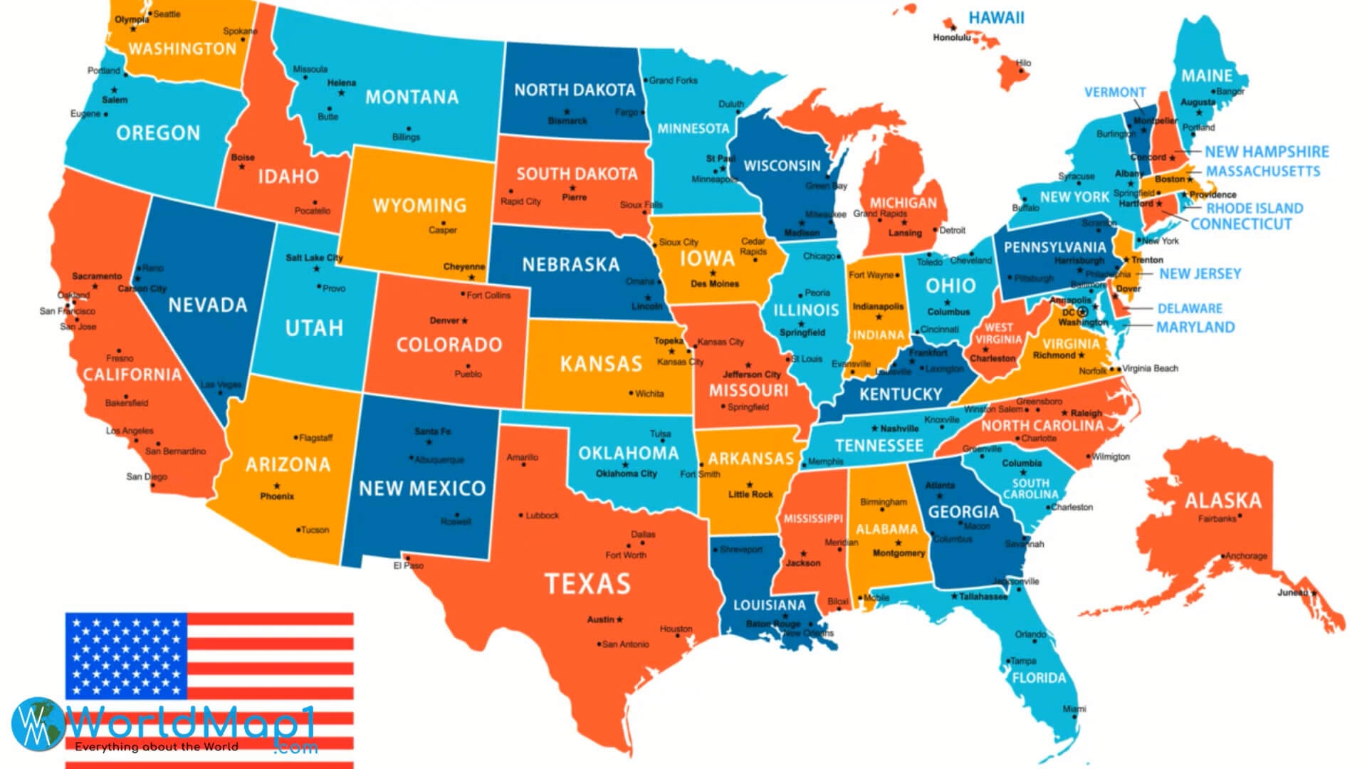 United States Map With Major Cities Printable