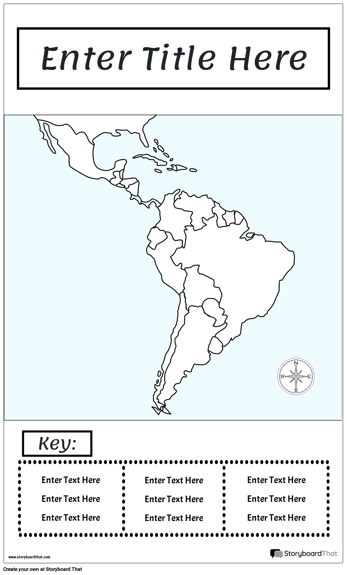 Hand drawn Map Poster Template Featuring Central And South America