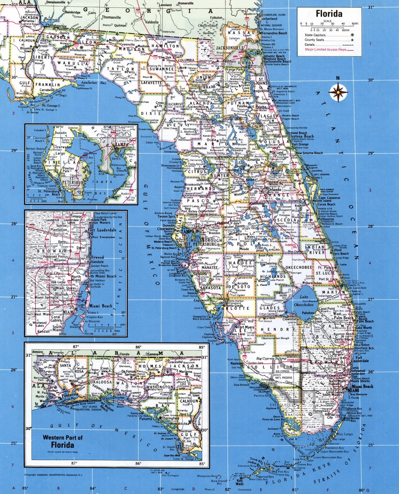 Large Detailed Administrative Map Of Florida State With Major Cities Vidiani Maps Of All Countries In One Place