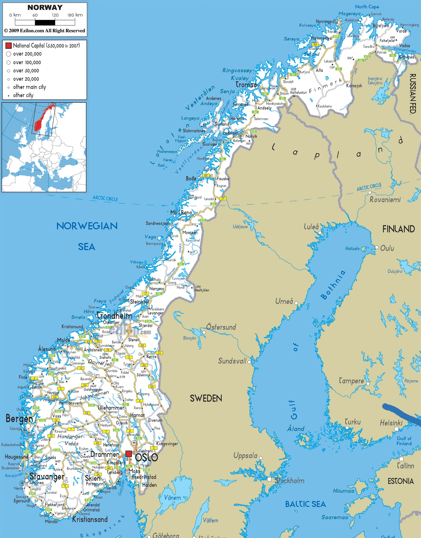 Large Detailed Road Map Of Norway With All Cities And Airports Vidiani Maps Of All Countries In One Place