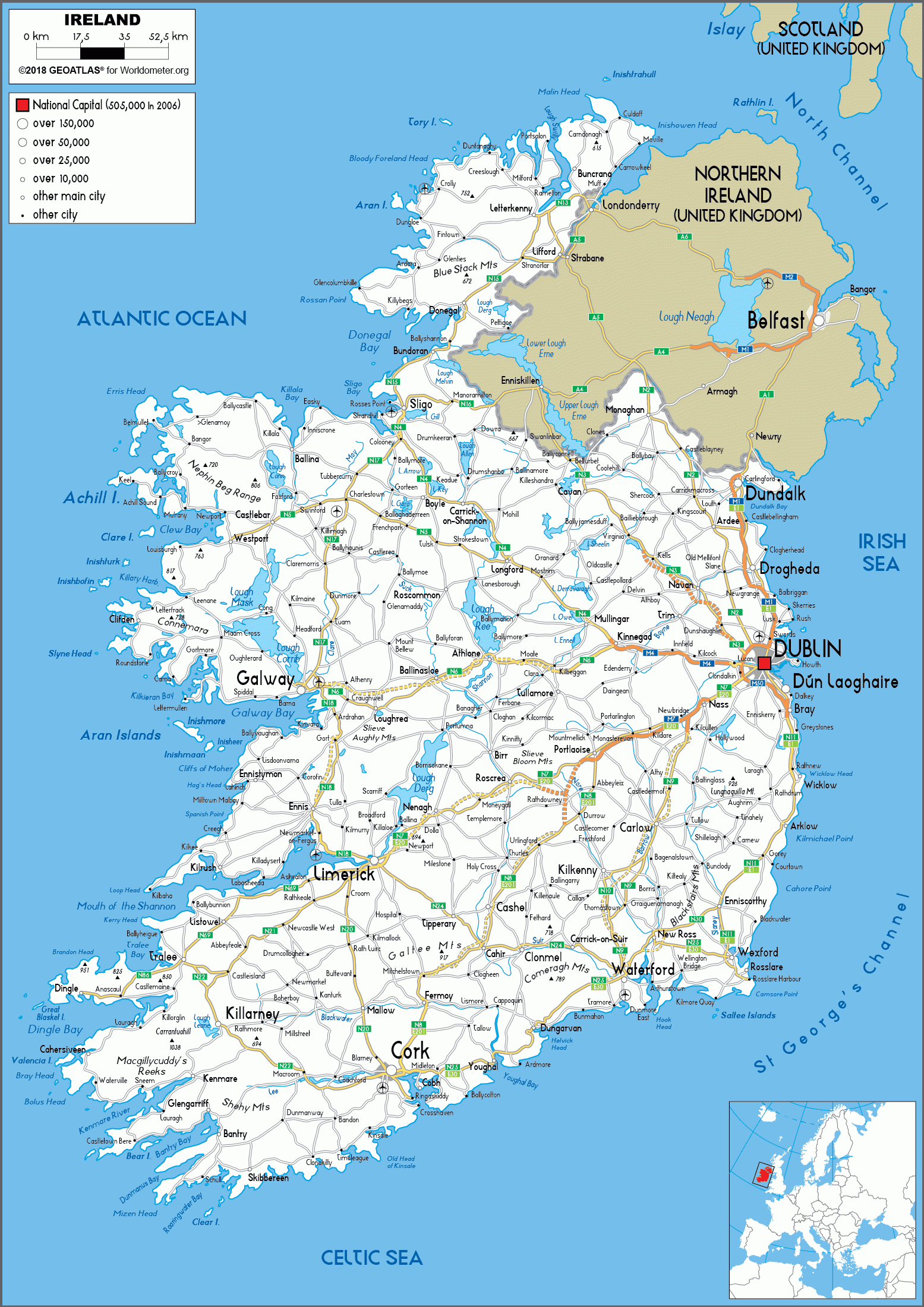 Large Size Road Map Of Ireland Worldometer