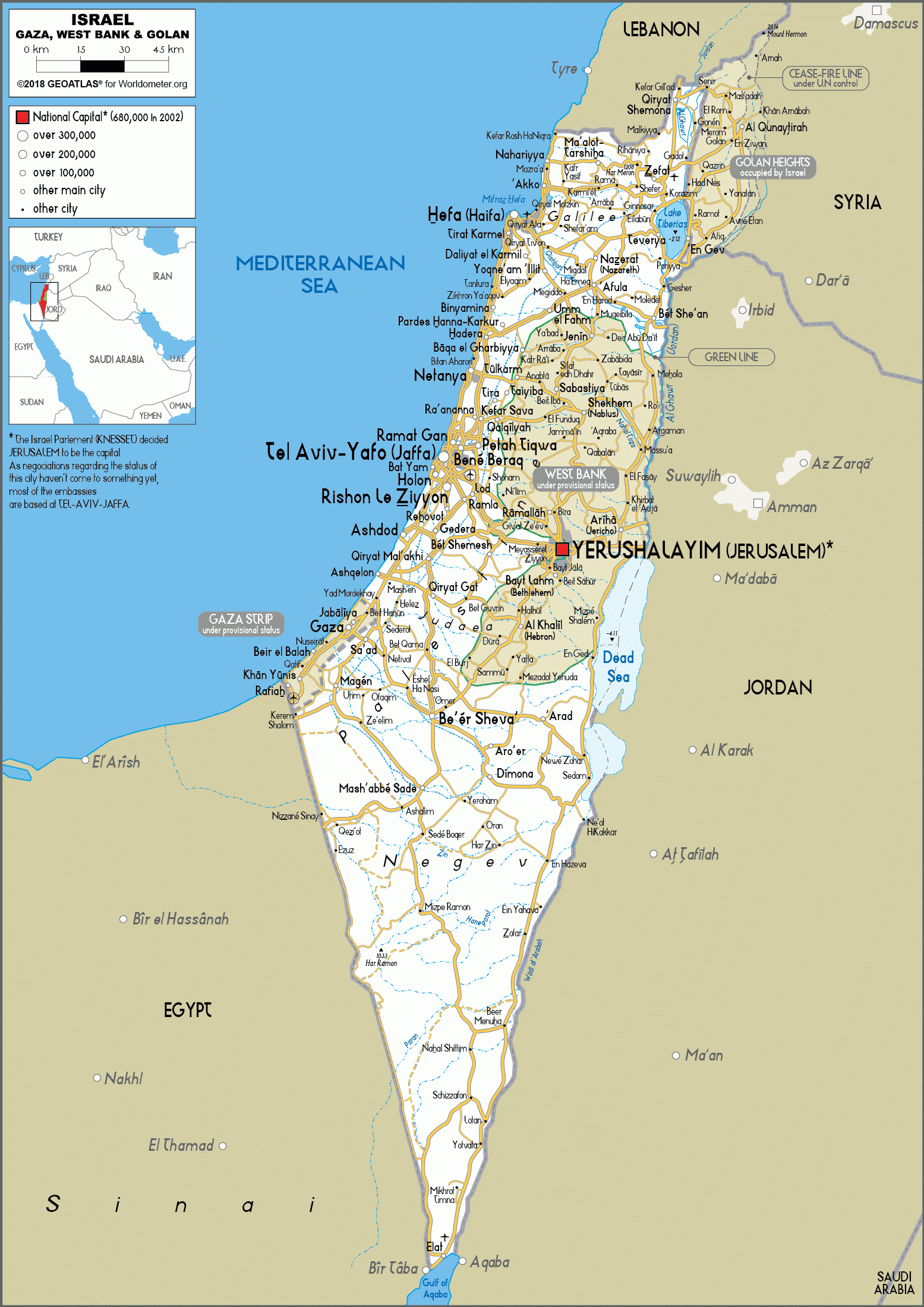 Large Size Road Map Of Israel Worldometer