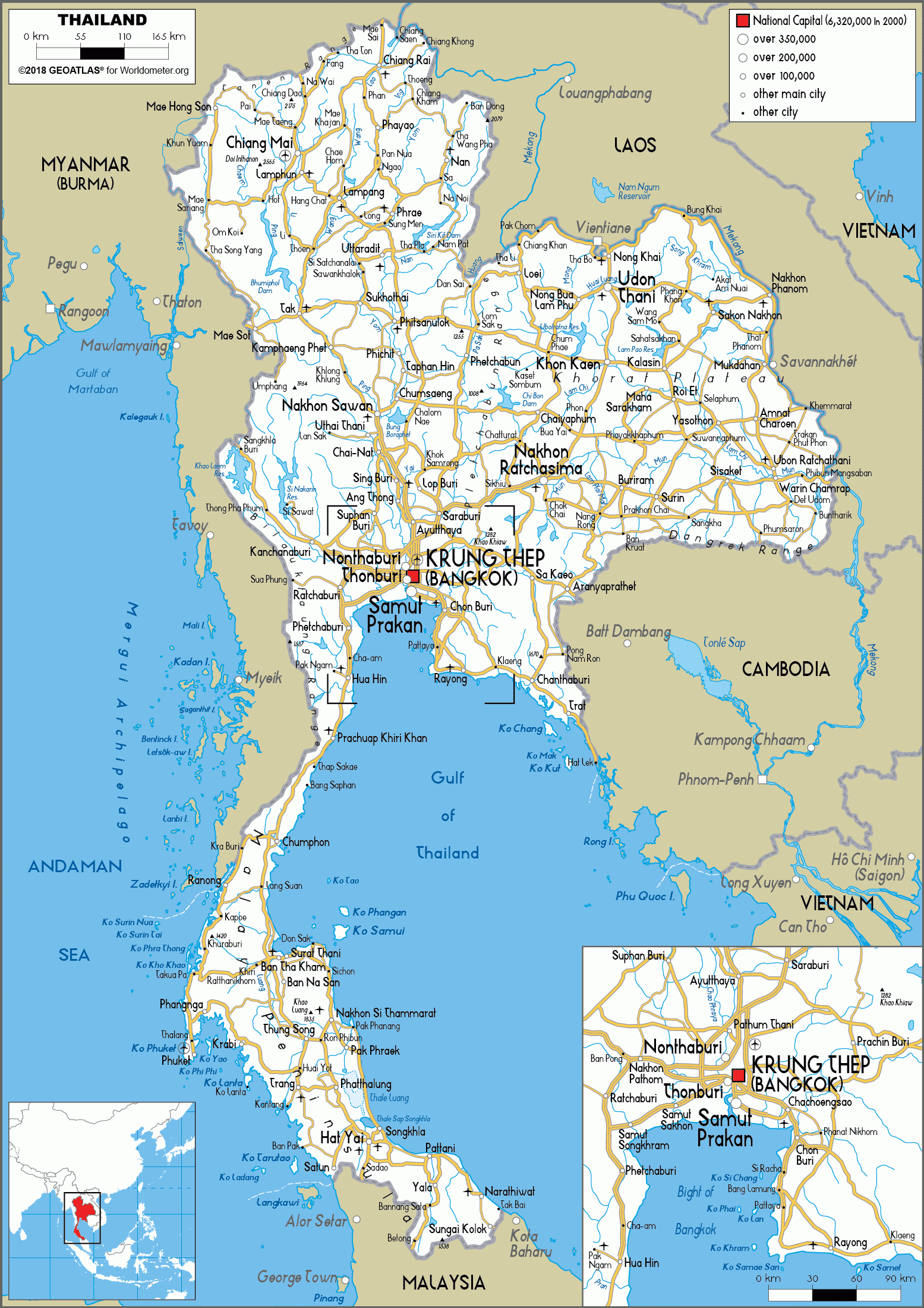 Large Size Road Map Of Thailand Worldometer