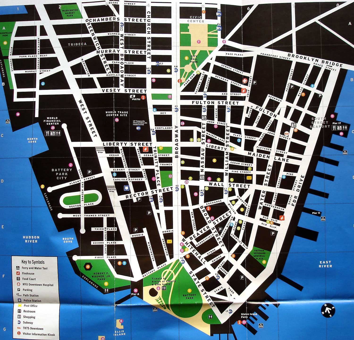 Large Tourist Map Of Lower Manhattan New York USA United 