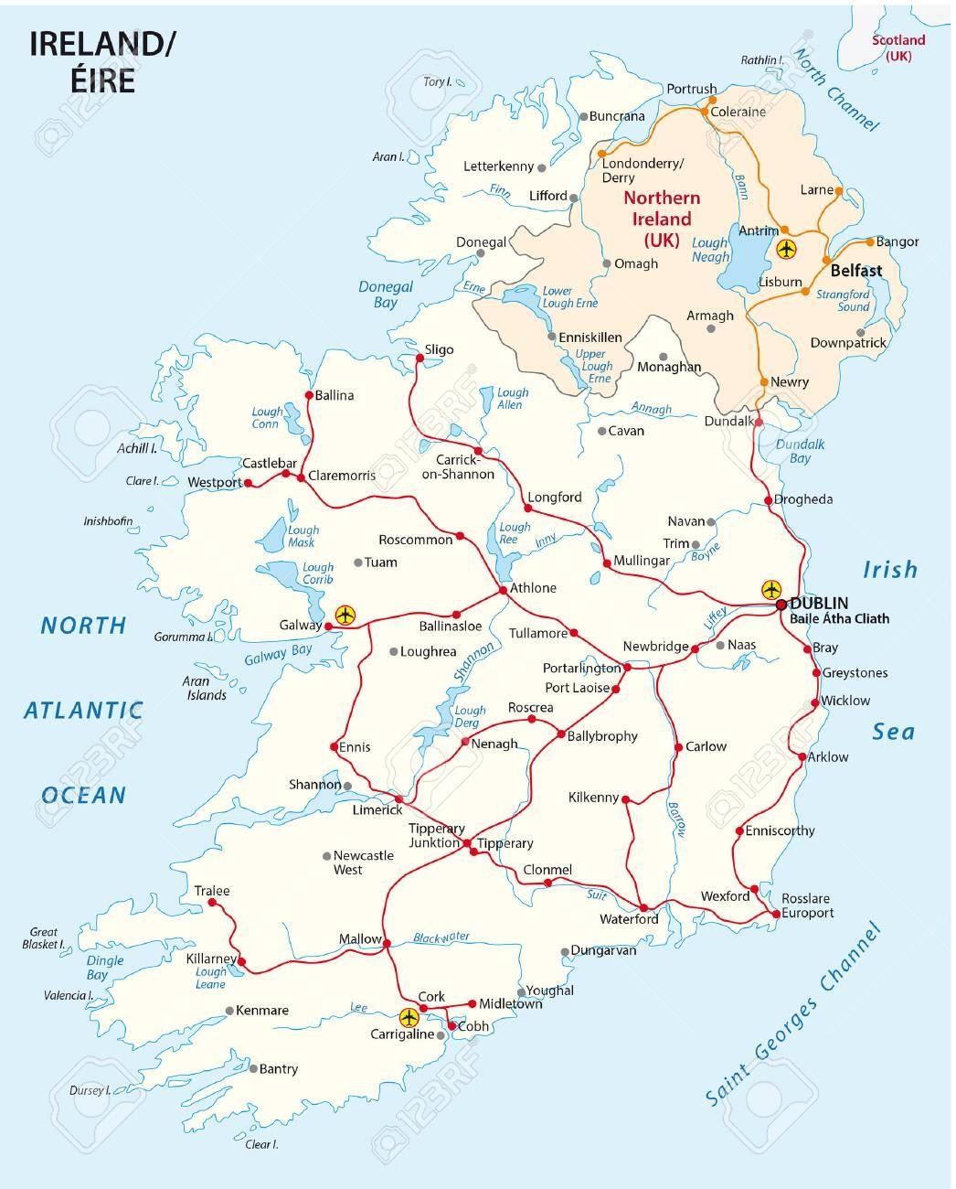 Map Of Ireland With The Railroute Network Royalty Free SVG Cliparts Vectors And Stock Illustration Image 54115867 
